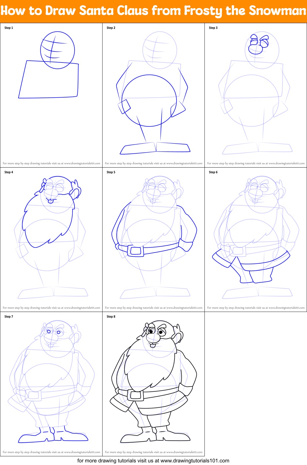 How to Draw Santa Claus from Frosty the Snowman Printable Step by Step