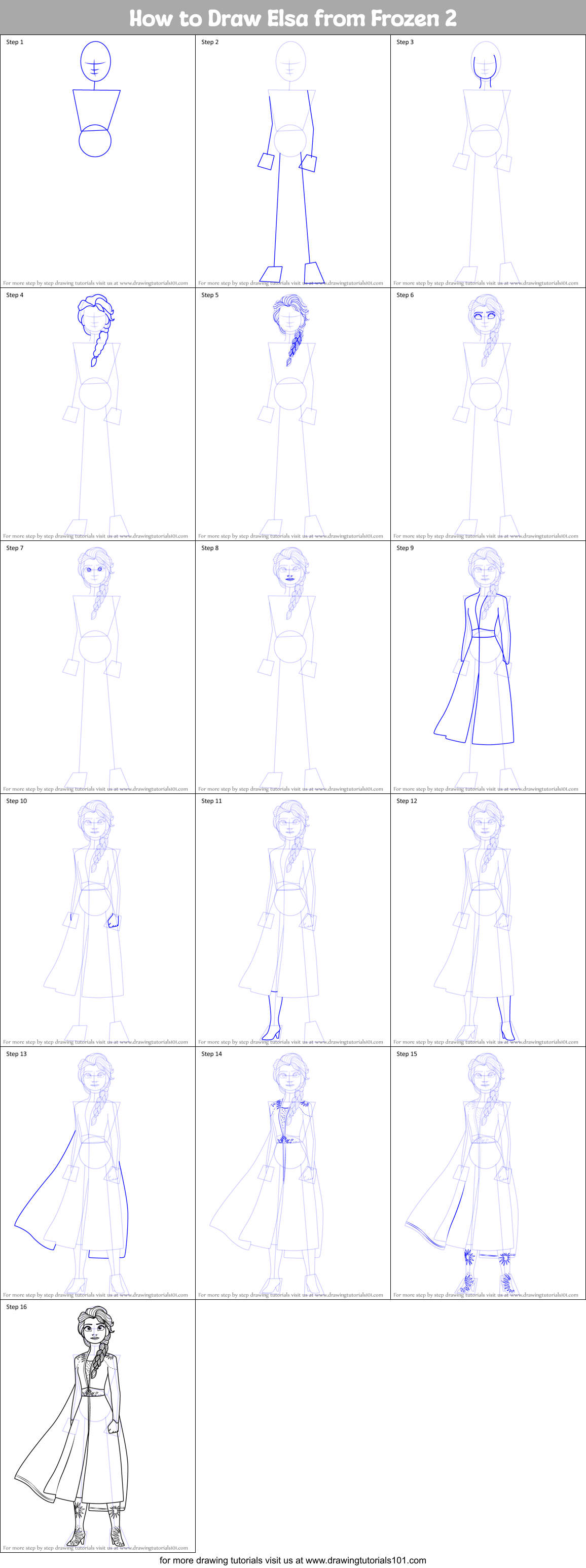 How to Draw Elsa from Frozen 2 printable step by step drawing sheet