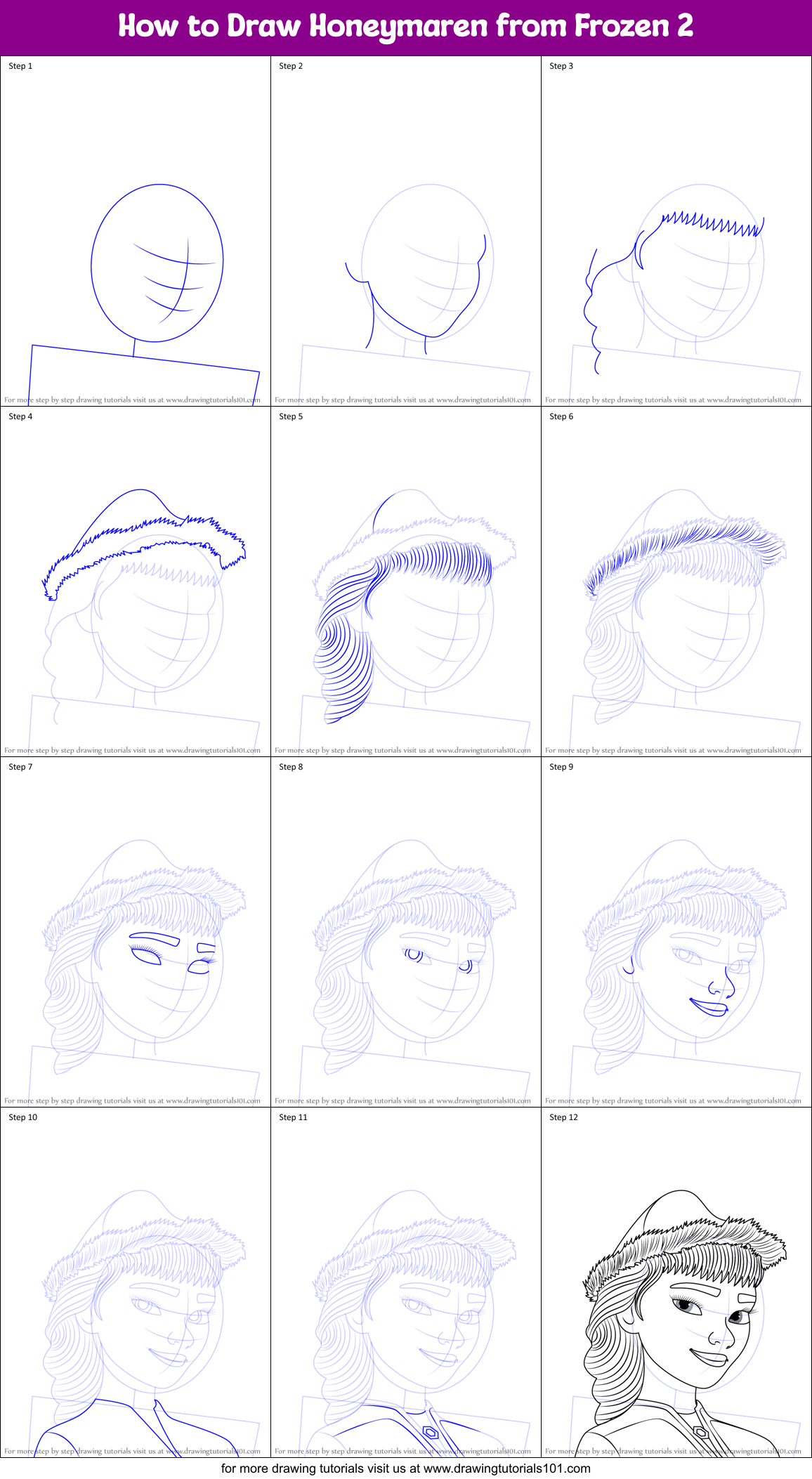 How to Draw Honeymaren from Frozen 2 Printable Step by Step