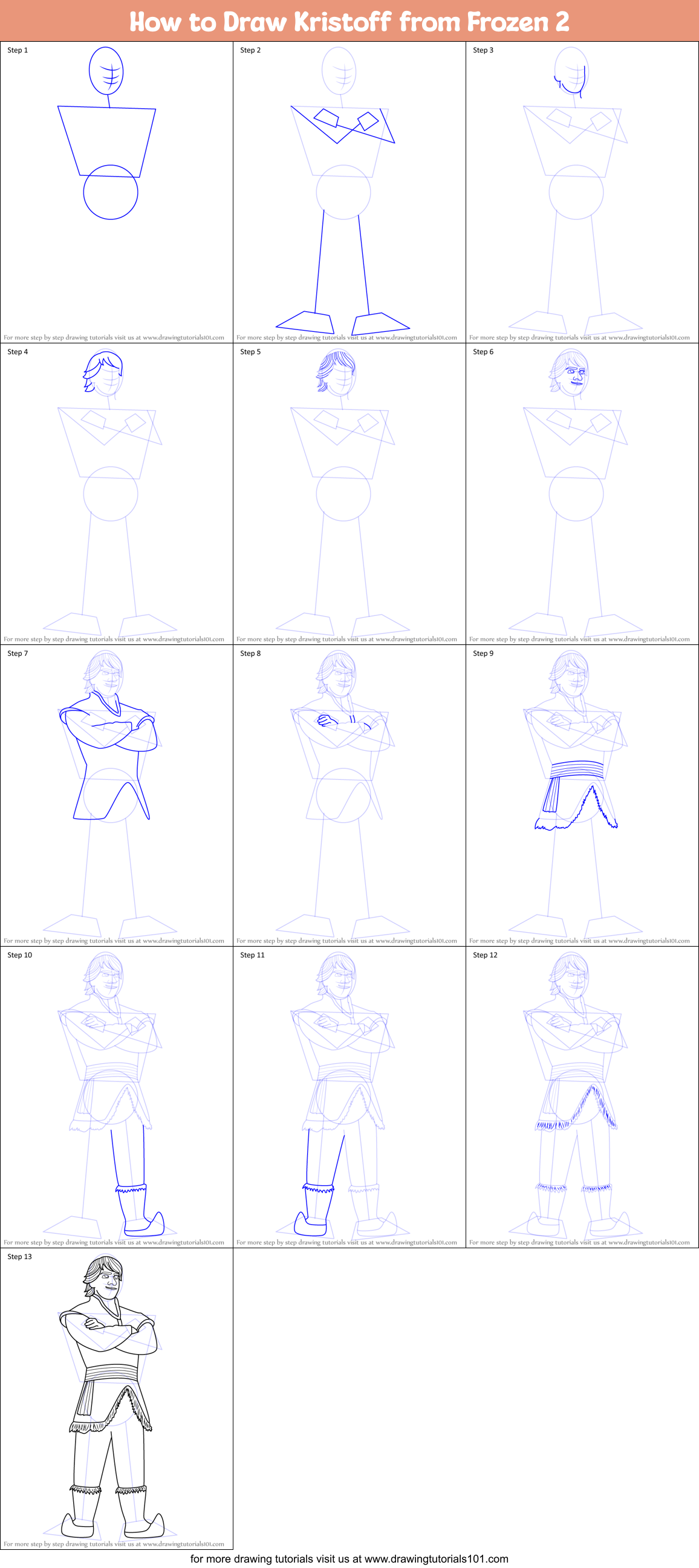 How to Draw Kristoff from Frozen 2 Printable Step by Step