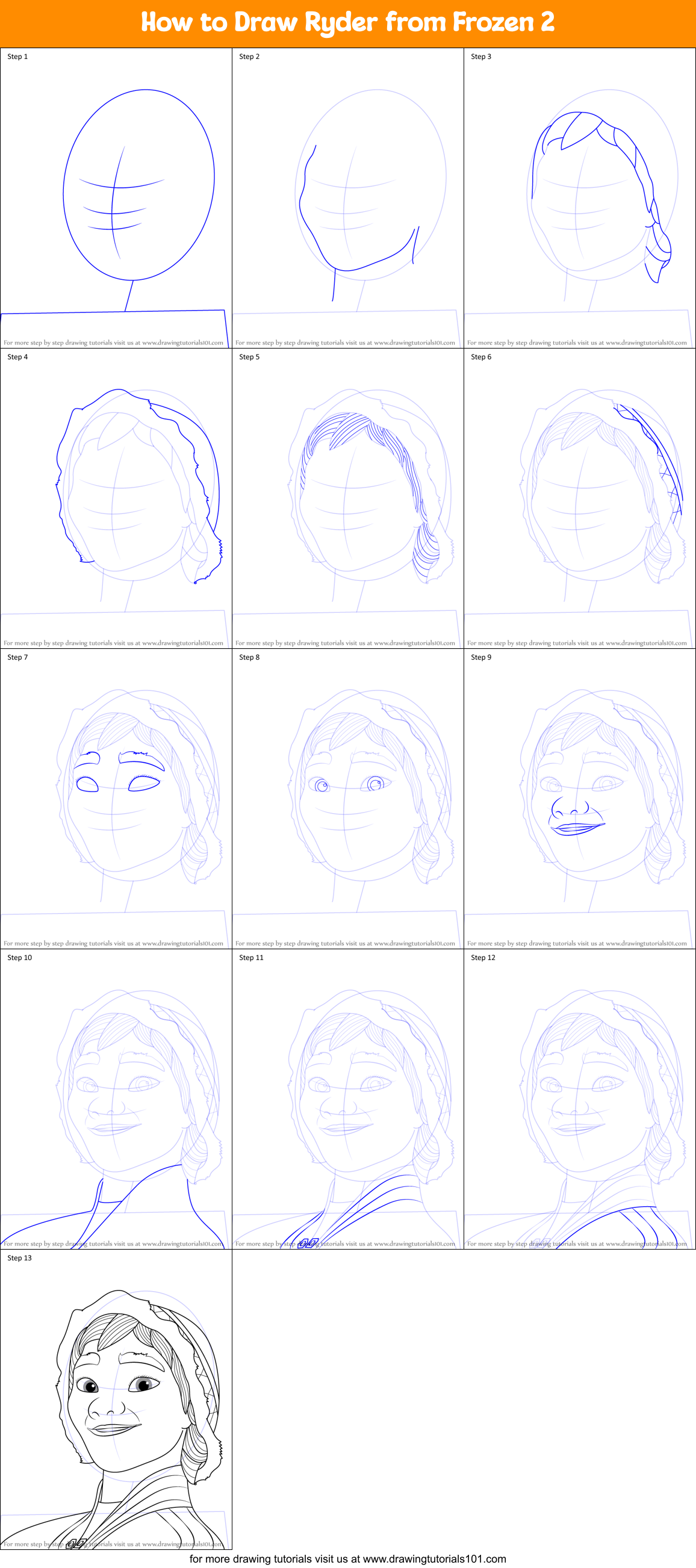 How to Draw Ryder from Frozen 2 Printable Step by Step