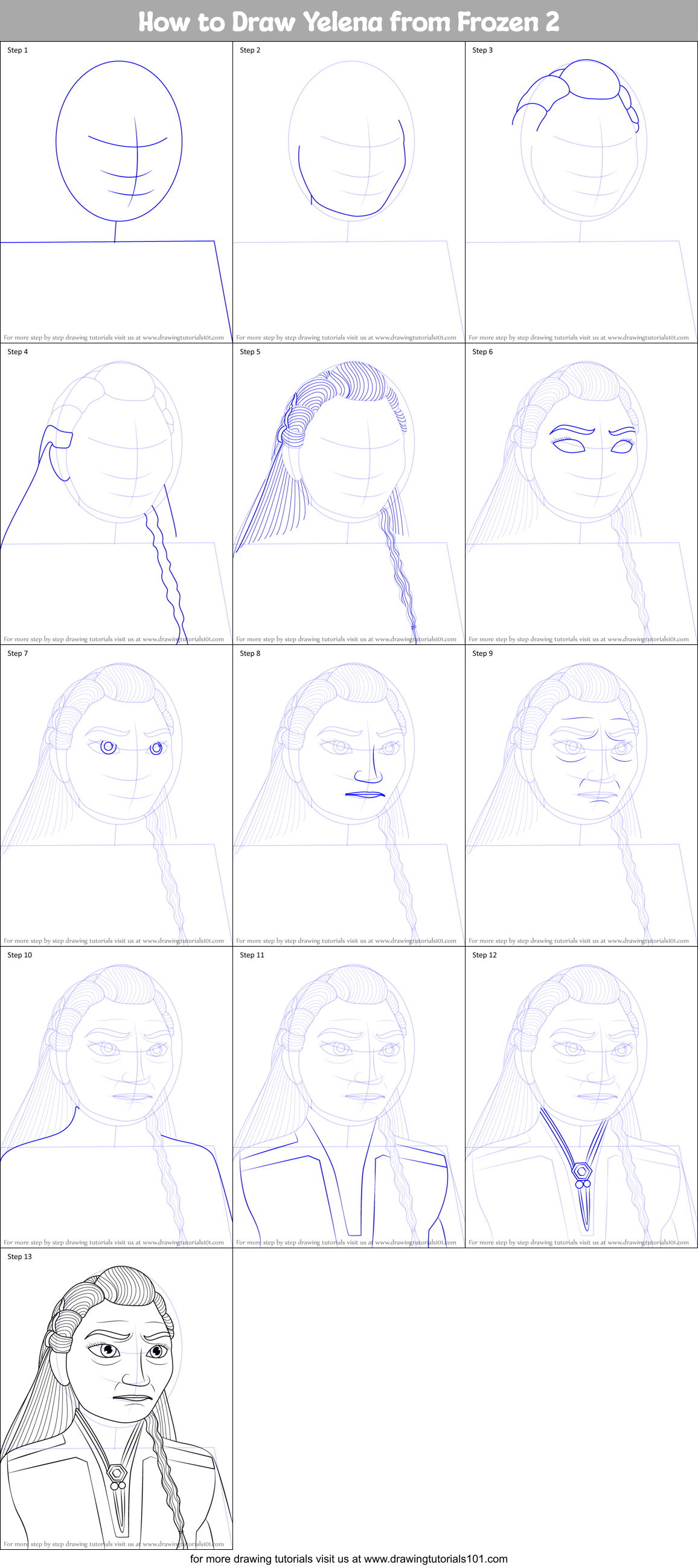 How to Draw Yelena from Frozen 2 Printable Step by Step