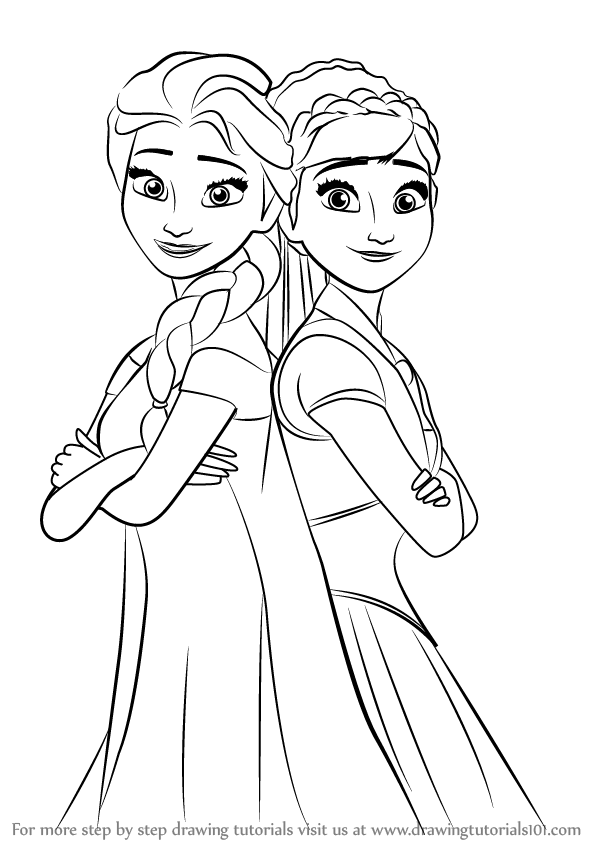 Learn How to Draw Elsa and Anna from Frozen Fever (Frozen 