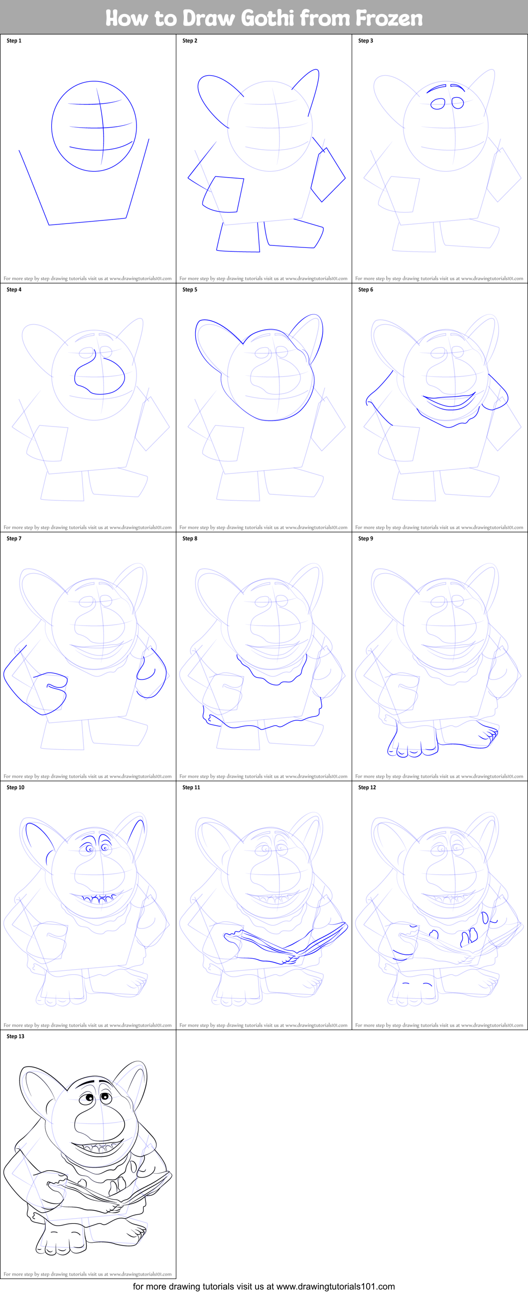 How to Draw Gothi from Frozen Printable Step by Step