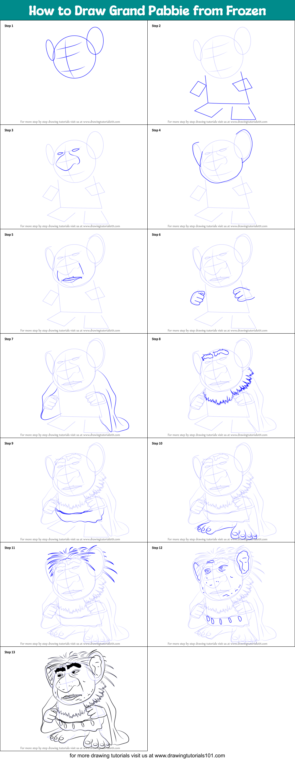 How to Draw Grand Pabbie from Frozen Printable Step by Step