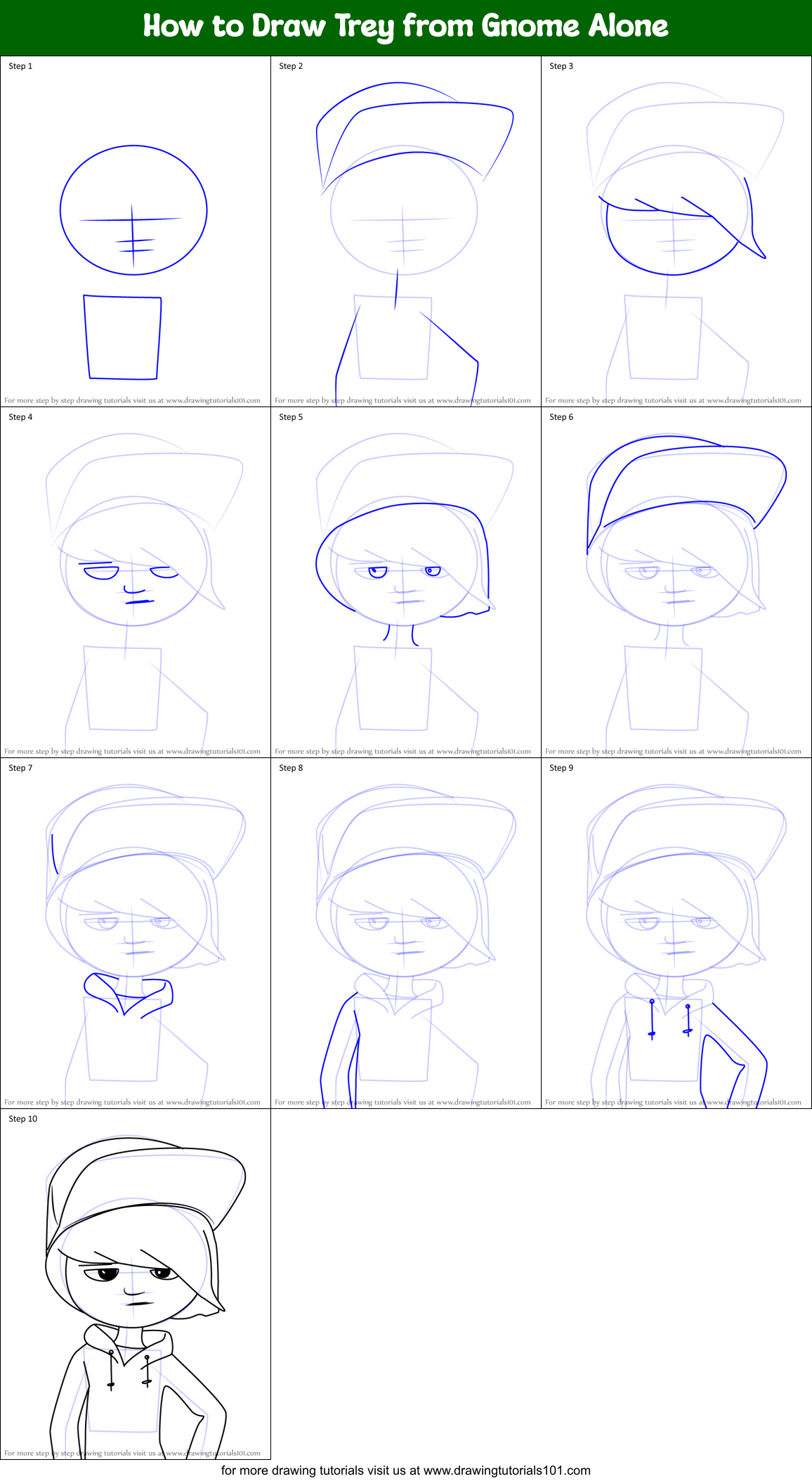 How to Draw Trey from Gnome Alone Printable Step by Step