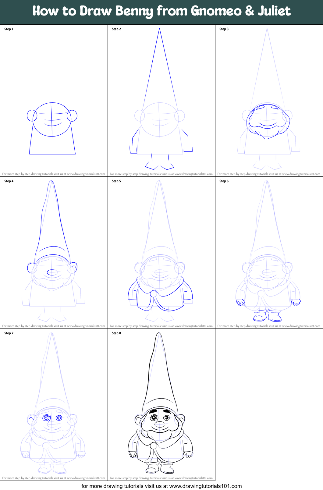How to Draw Benny from Gnomeo & Juliet Printable Step by Step