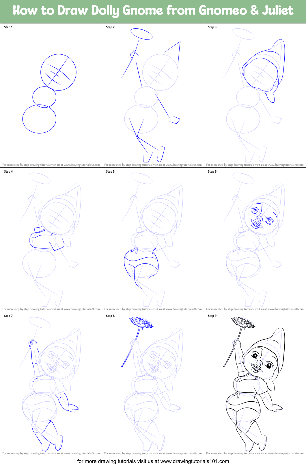 How to Draw Dolly Gnome from Gnomeo & Juliet Printable Step by Step