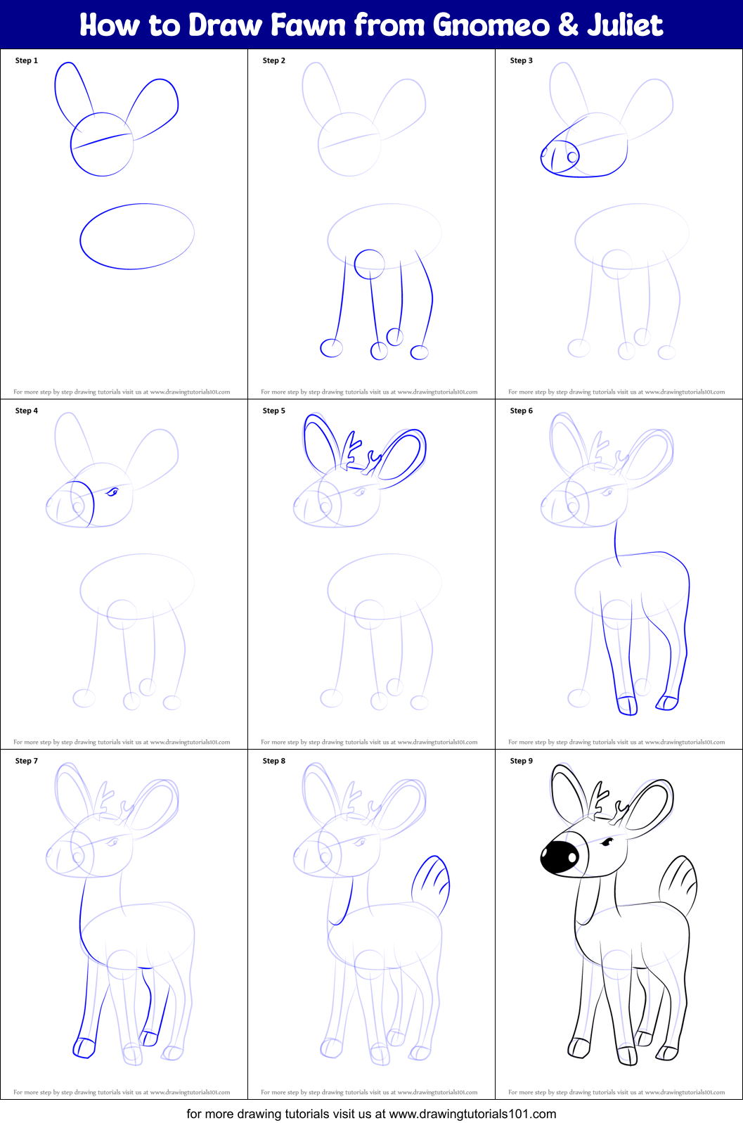 How to Draw Fawn from Gnomeo & Juliet Printable Step by Step