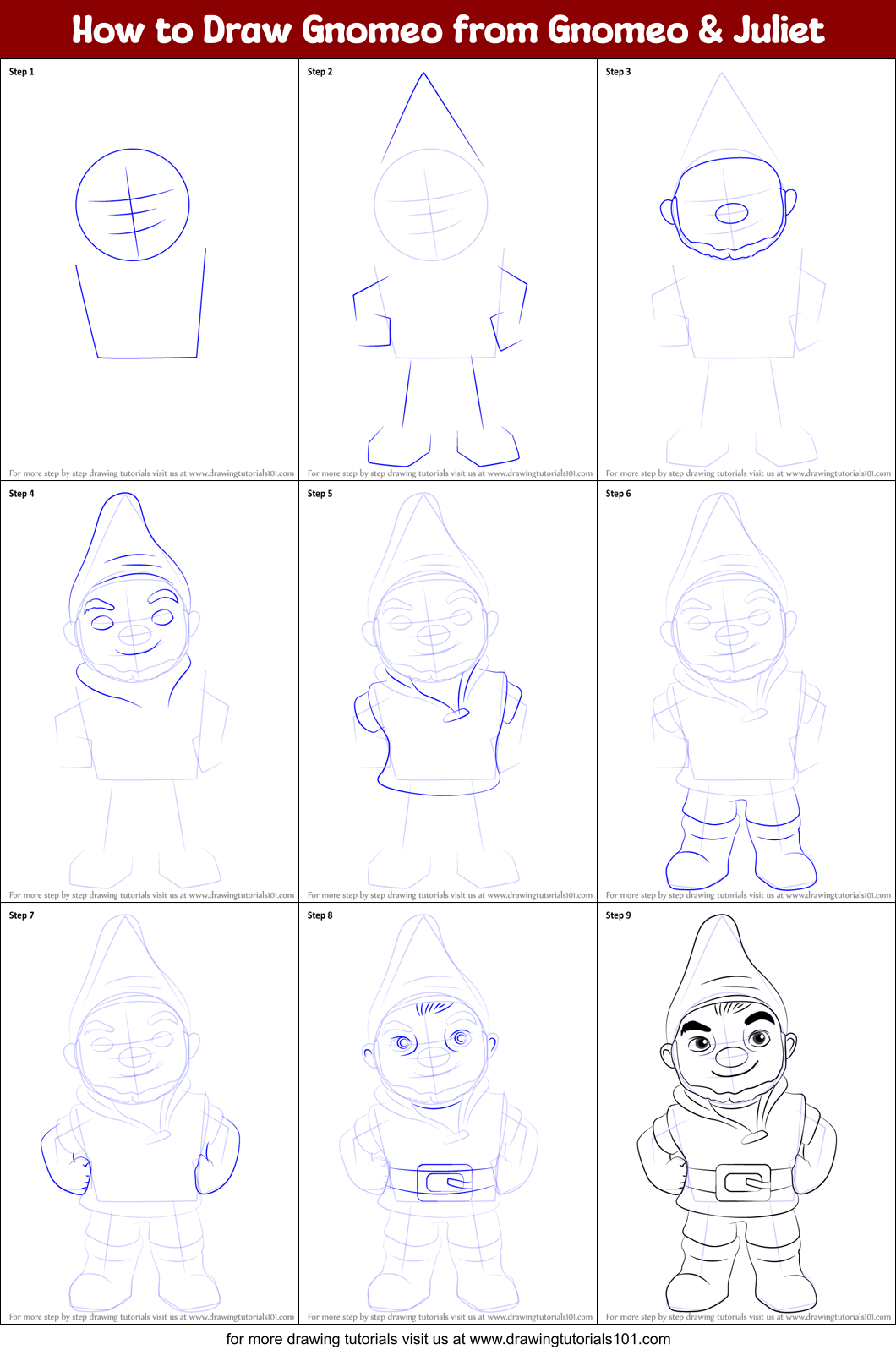 How to Draw Gnomeo from Gnomeo & Juliet Printable Step by Step