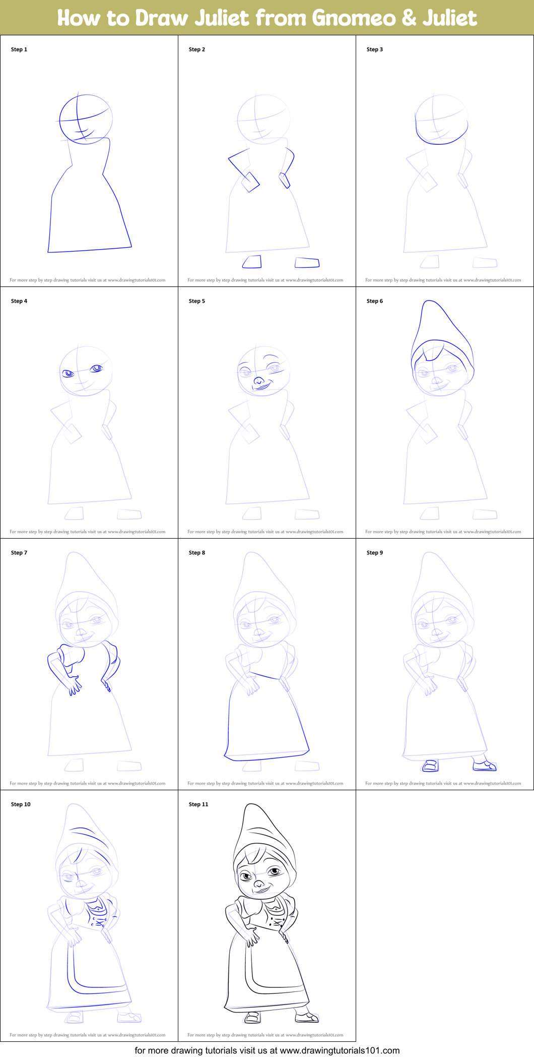 How to Draw Juliet from Gnomeo & Juliet Printable Step by Step