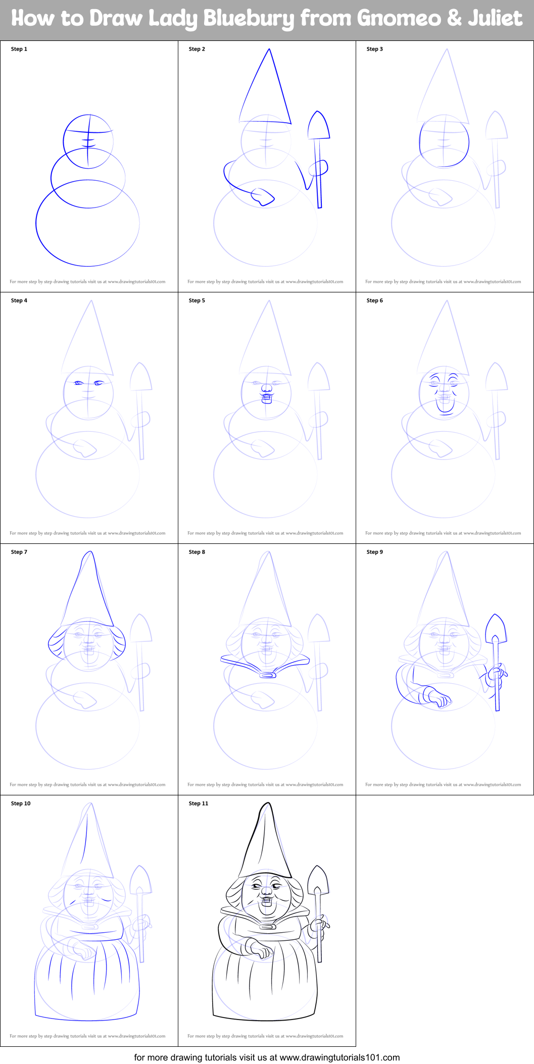 How to Draw Lady Bluebury from Gnomeo & Juliet Printable Step by Step