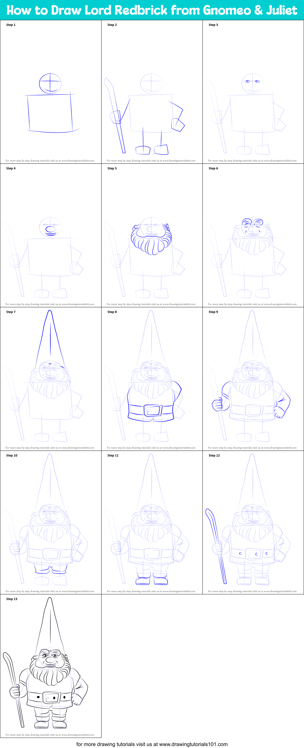 How to Draw Lord Redbrick from Gnomeo & Juliet Printable Step by Step