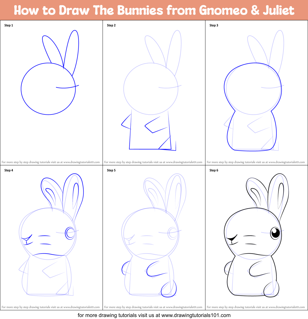How to Draw The Bunnies from Gnomeo & Juliet Printable Step by Step