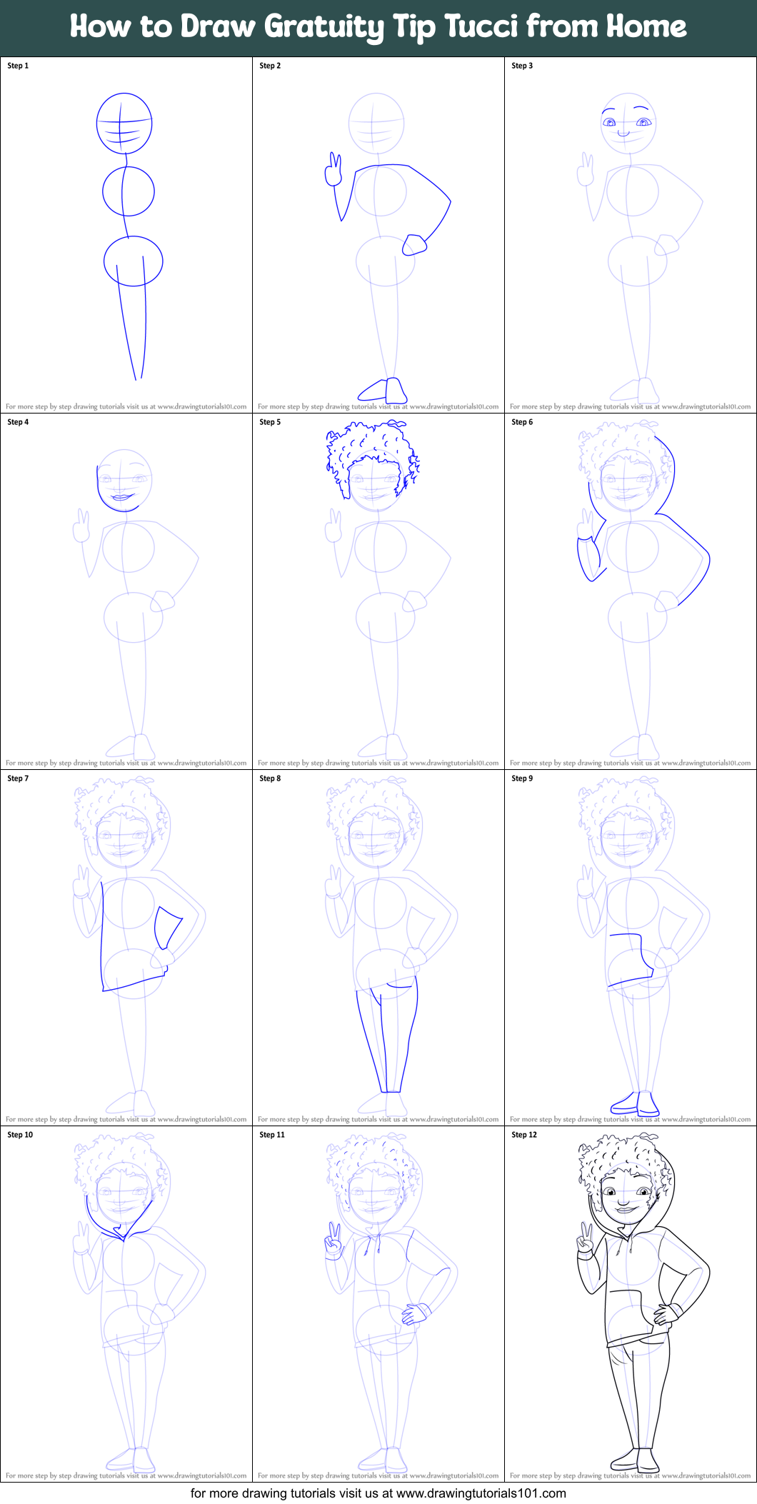 How to Draw Gratuity Tip Tucci from Home Printable Step by Step