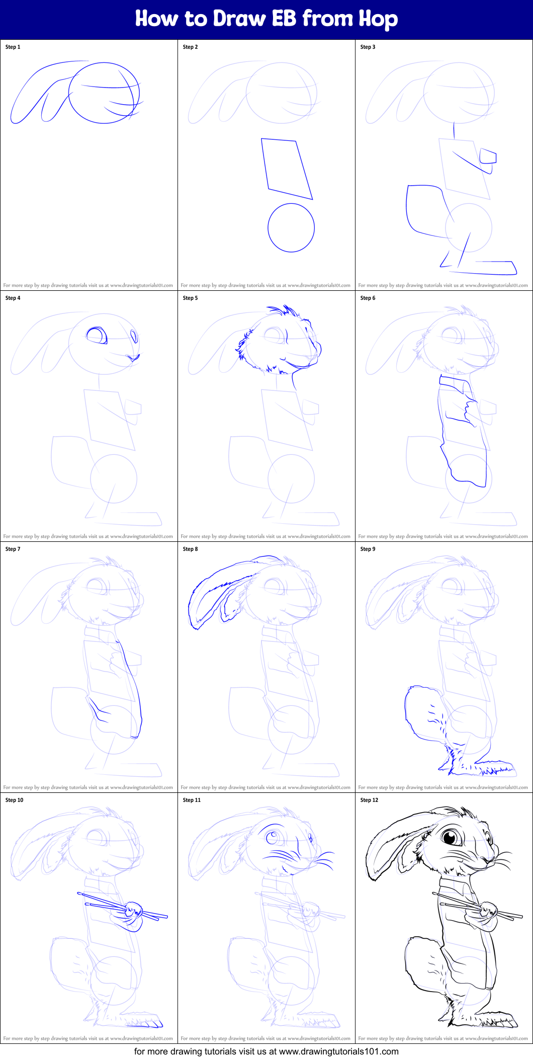 How to Draw EB from Hop Printable Step by Step