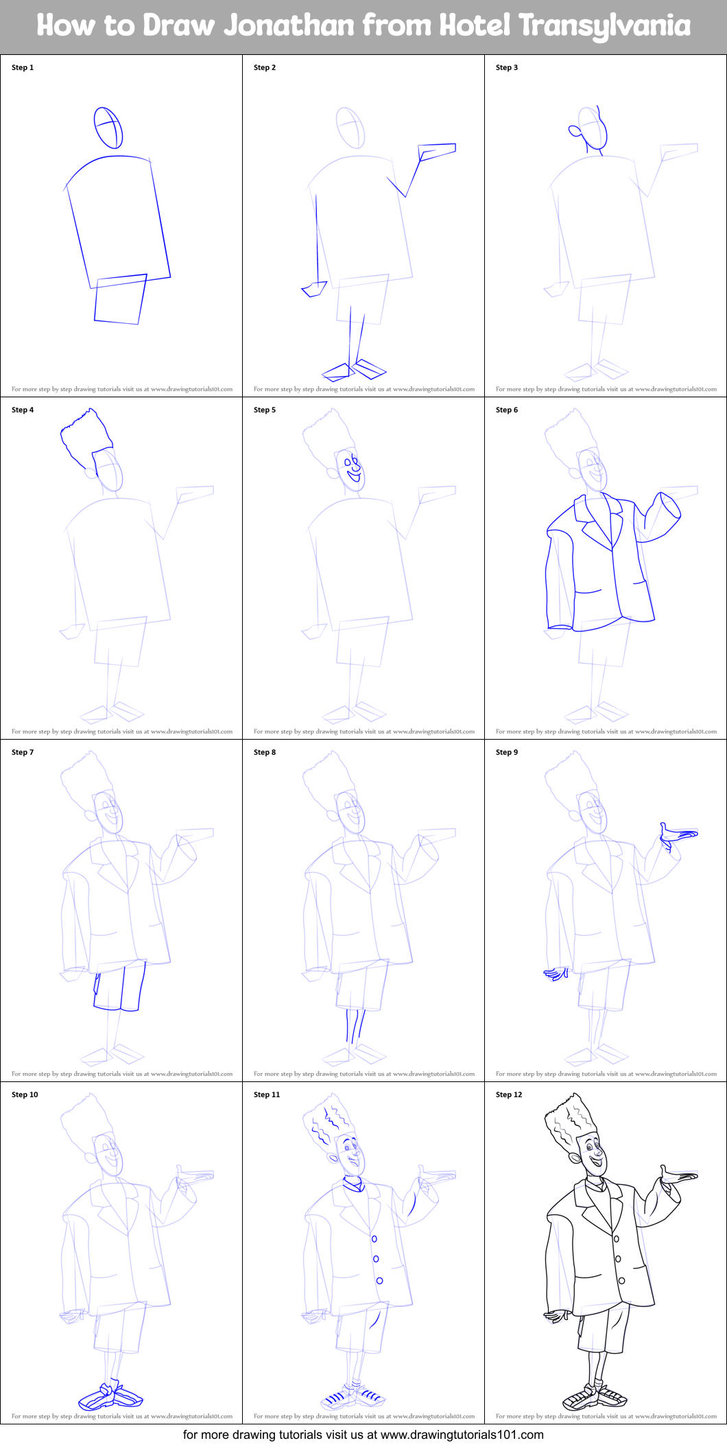 How to Draw Jonathan from Hotel Transylvania Printable Step by Step