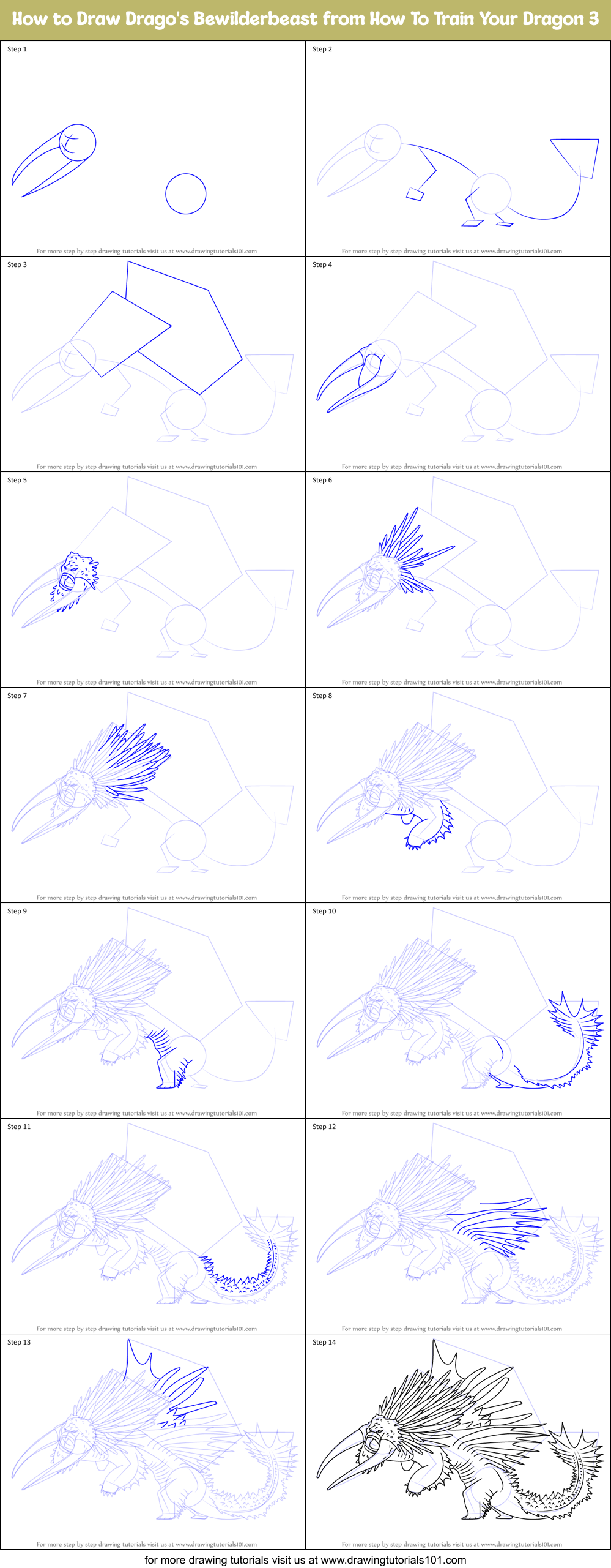 How to Draw Drago's Bewilderbeast from How To Train Your Dragon 3 Printable Step by Step