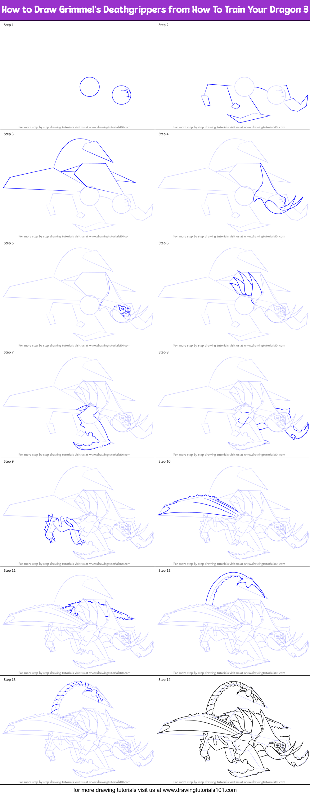 How to Draw Grimmel's Deathgrippers from How To Train Your Dragon 3 Printable Step by Step