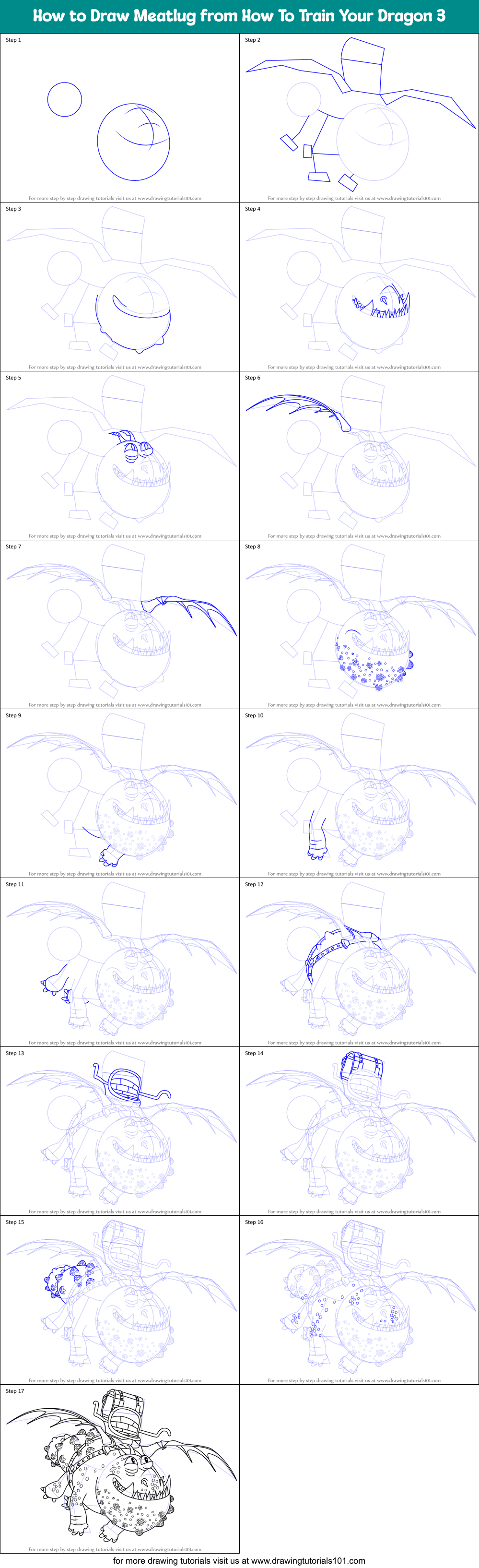 How to Draw Meatlug from How To Train Your Dragon 3 Printable Step by Step
