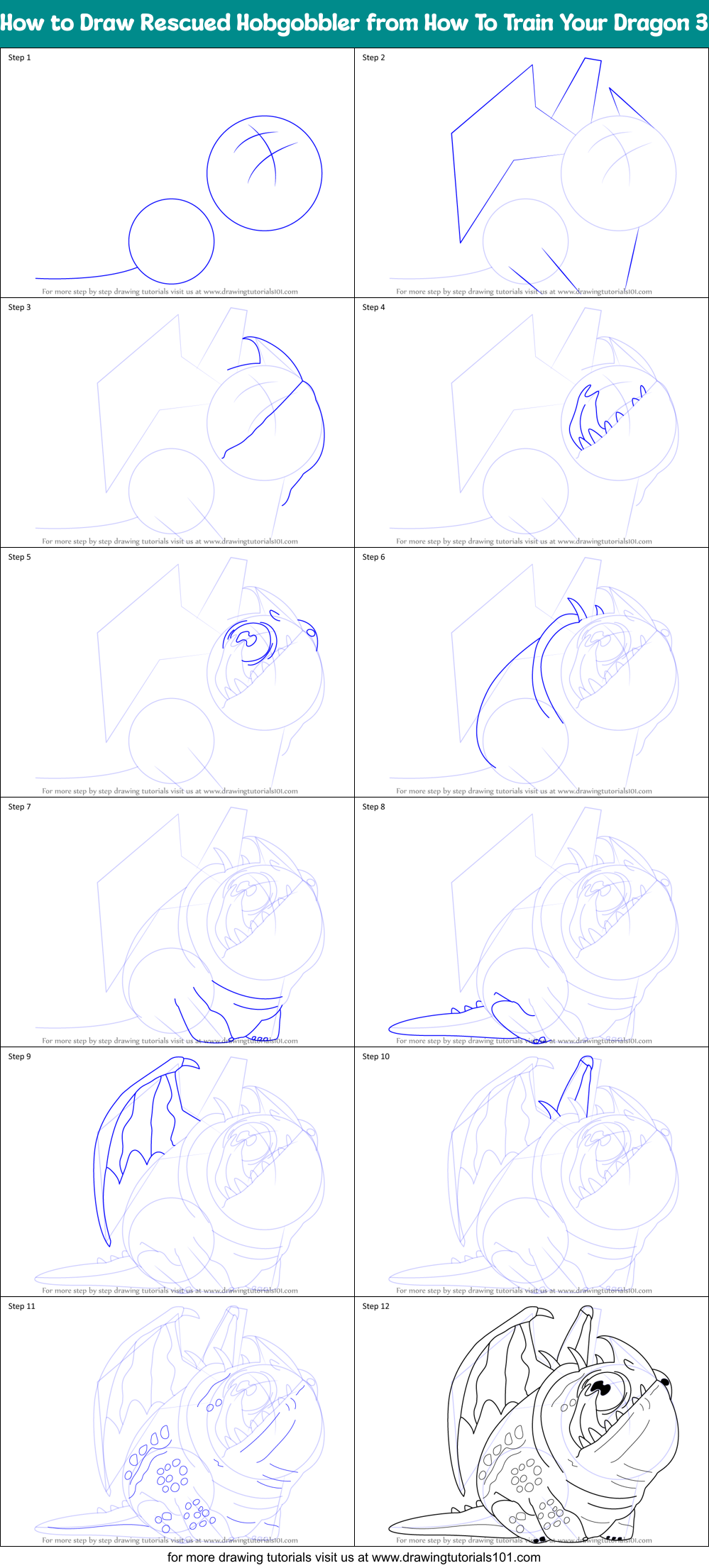 How to Draw Rescued Hobgobbler from How To Train Your Dragon 3 Printable Step by Step