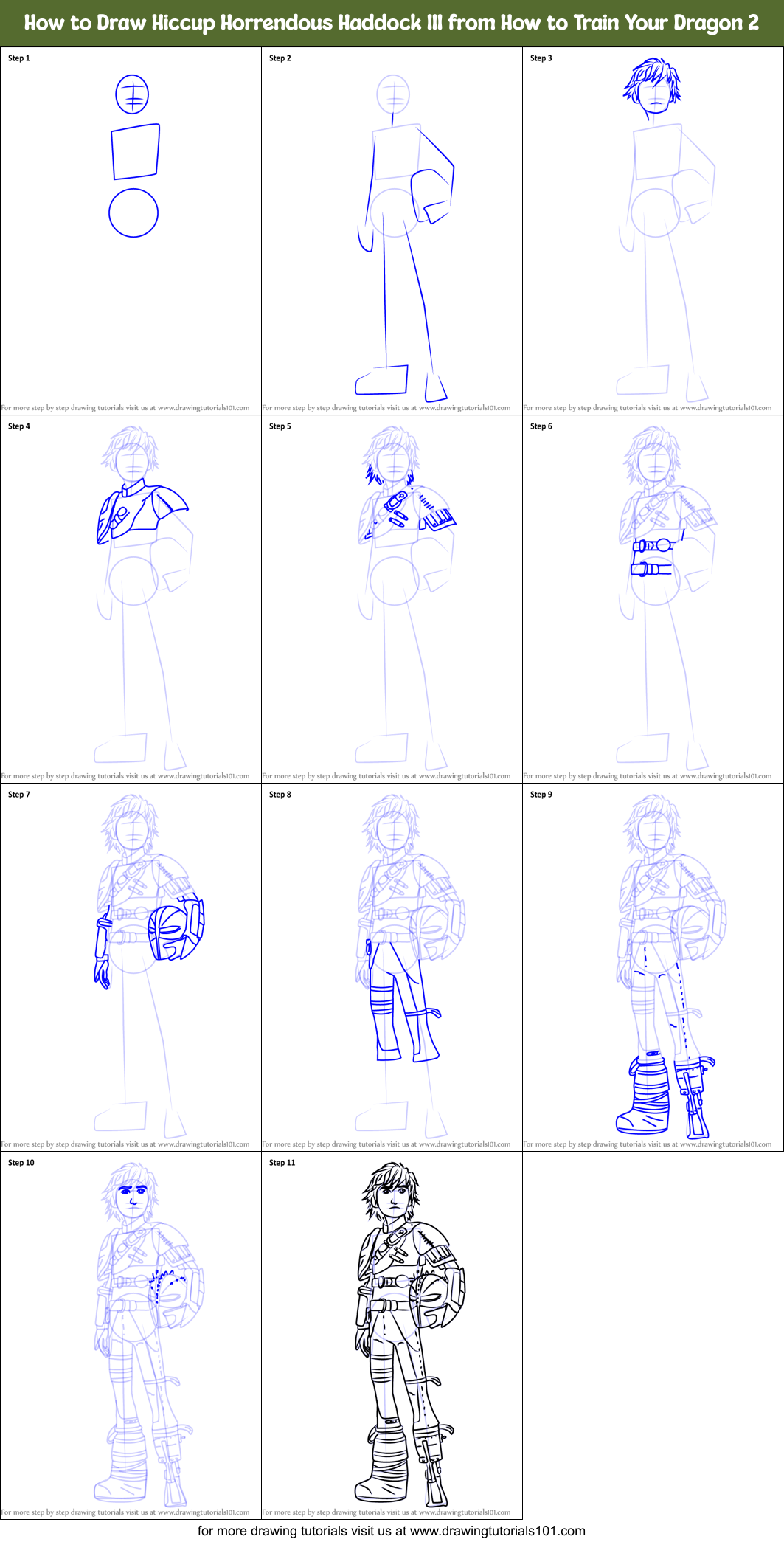 How to Draw Hiccup Horrendous Haddock III from How to Train Your Dragon 2 Printable Step by Step