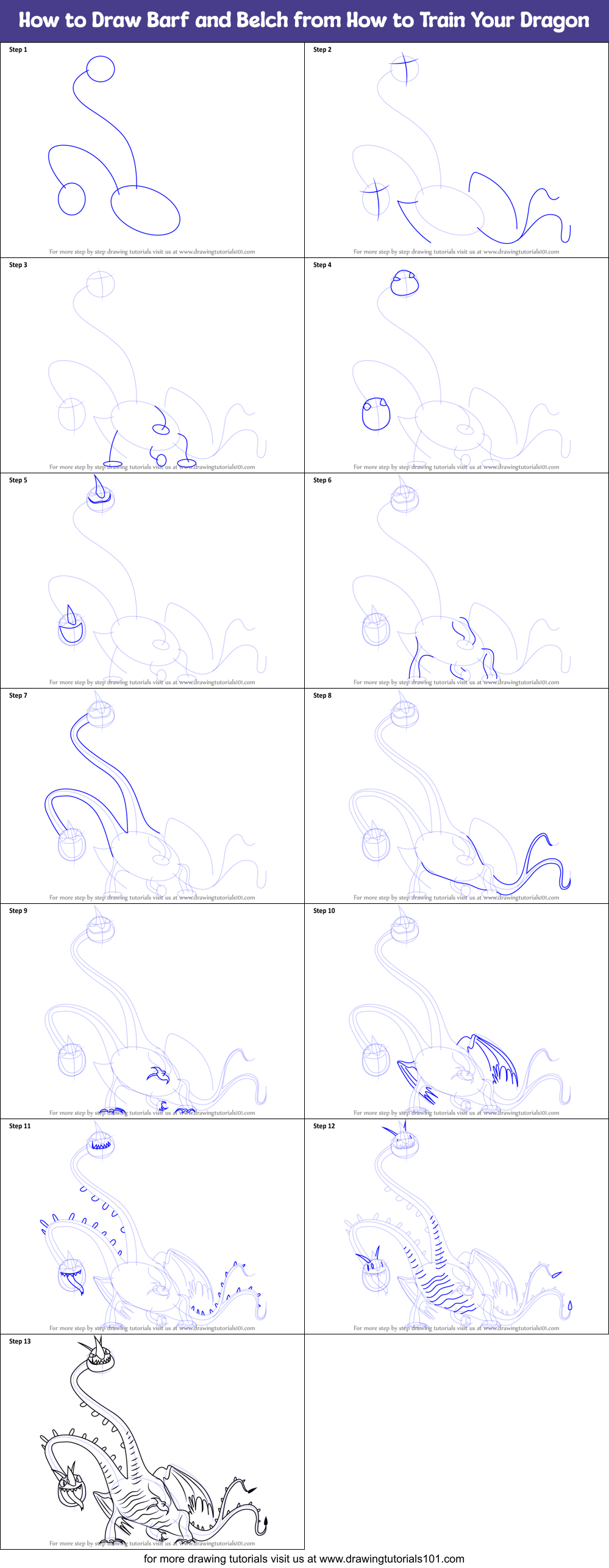 How to Draw Barf and Belch from How to Train Your Dragon Printable Step by Step