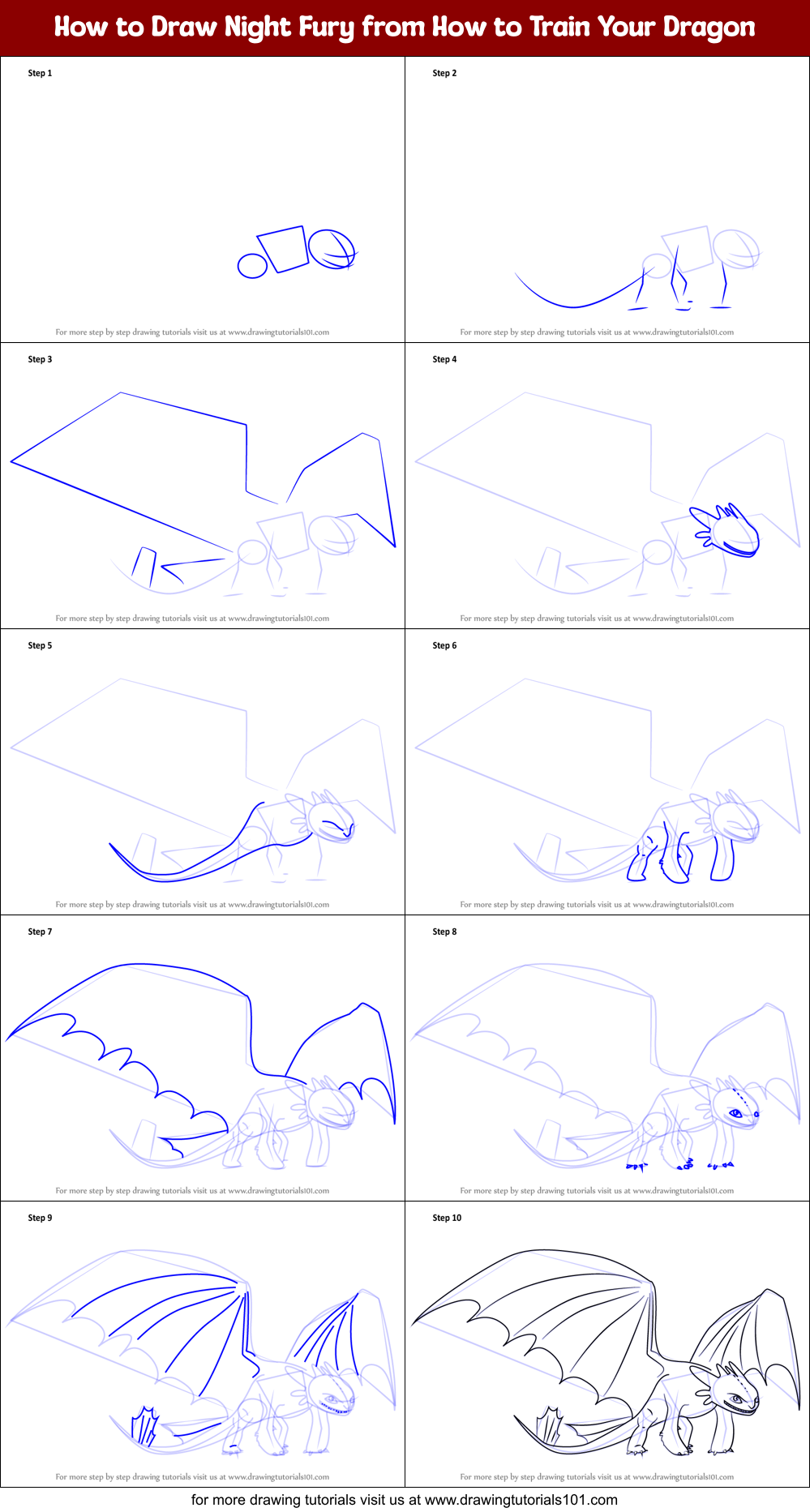 How to Draw Night Fury from How to Train Your Dragon printable step by