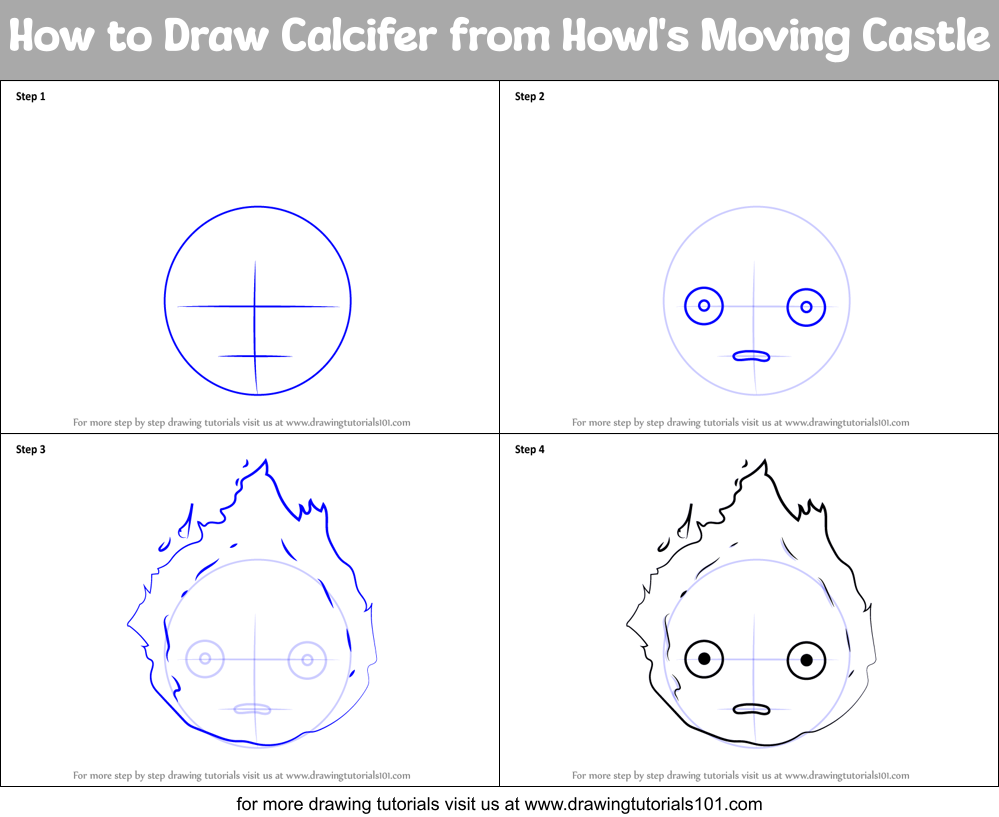 How to Draw Calcifer from Howl's Moving Castle Printable Step by Step