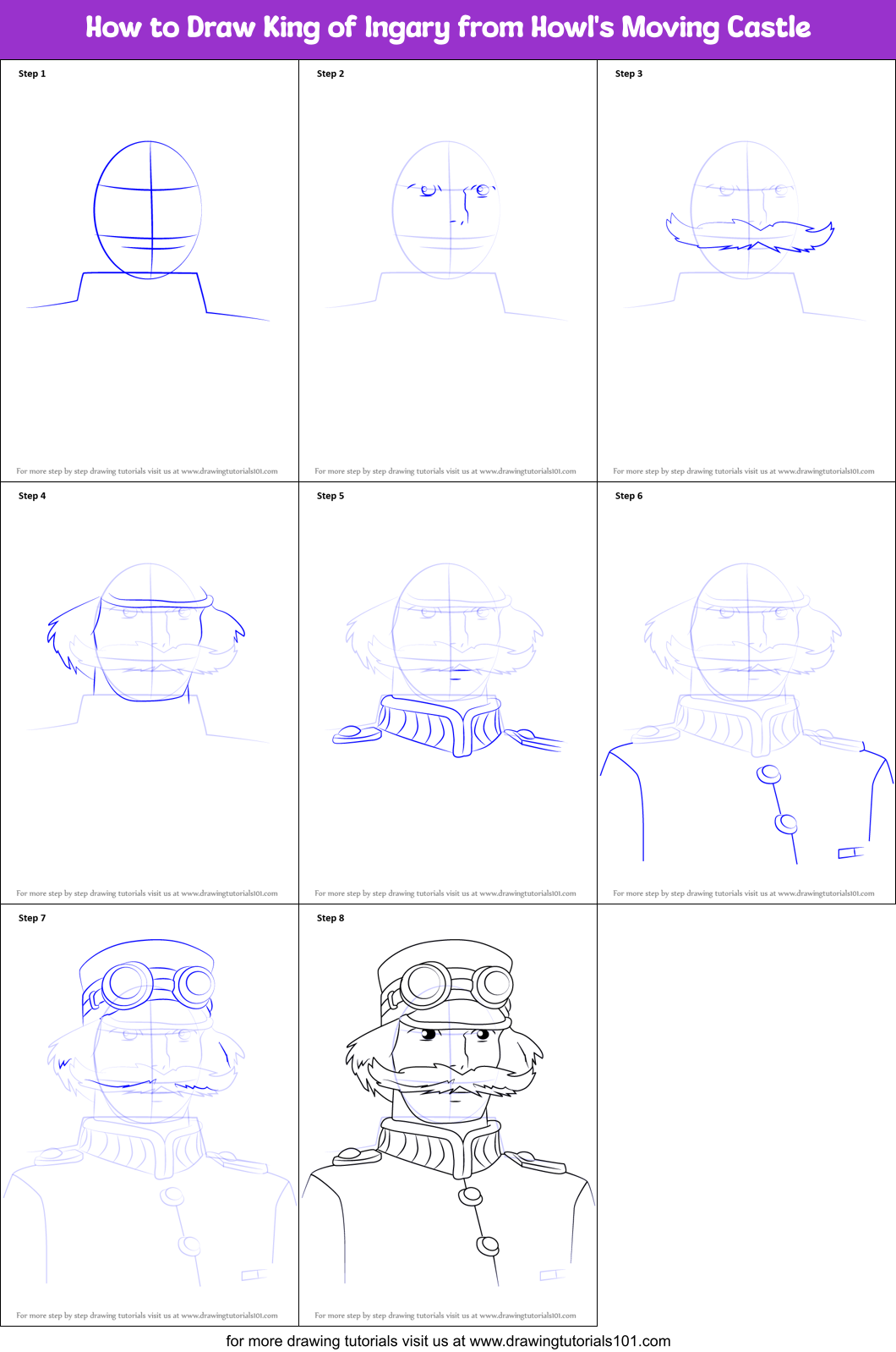How to Draw King of Ingary from Howl's Moving Castle Printable Step by Step