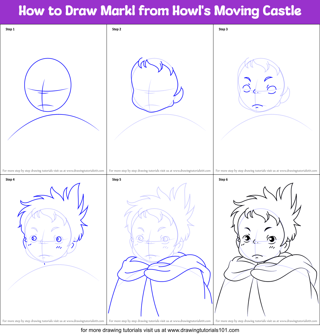 How to Draw Markl from Howl's Moving Castle Printable Step by Step