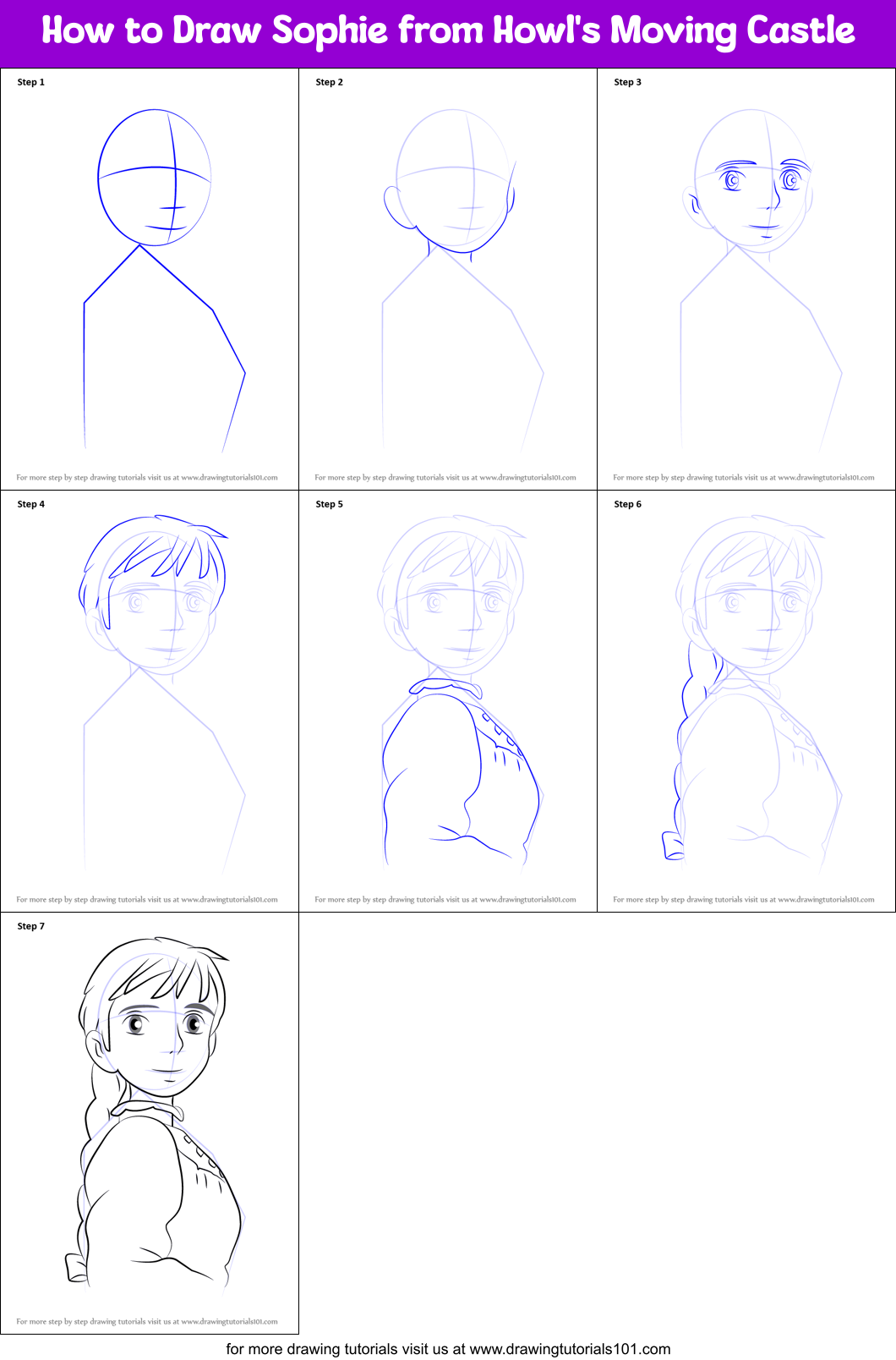 How to Draw Sophie from Howl's Moving Castle Printable Step by Step