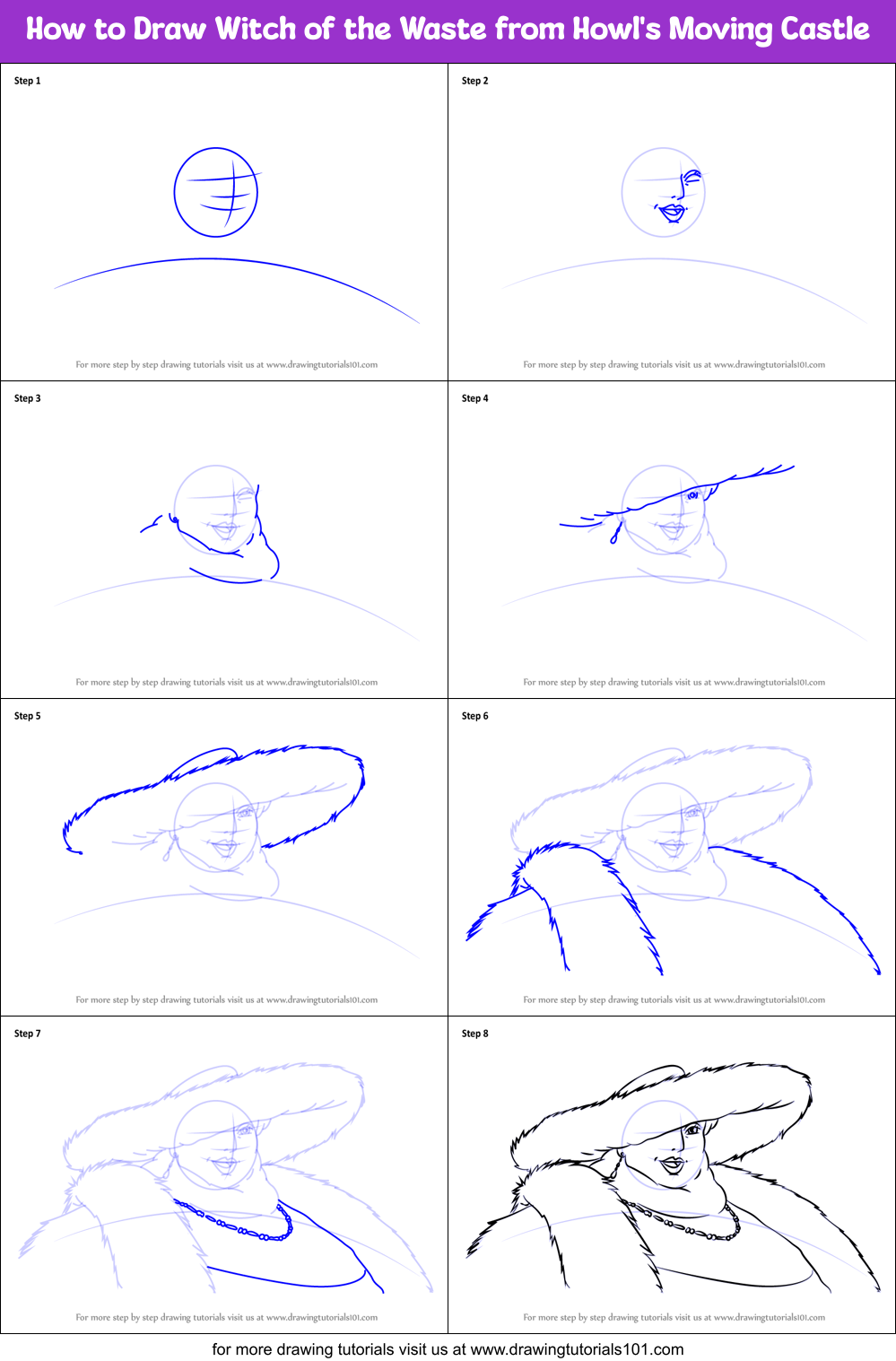 How to Draw Witch of the Waste from Howl's Moving Castle Printable Step by Step