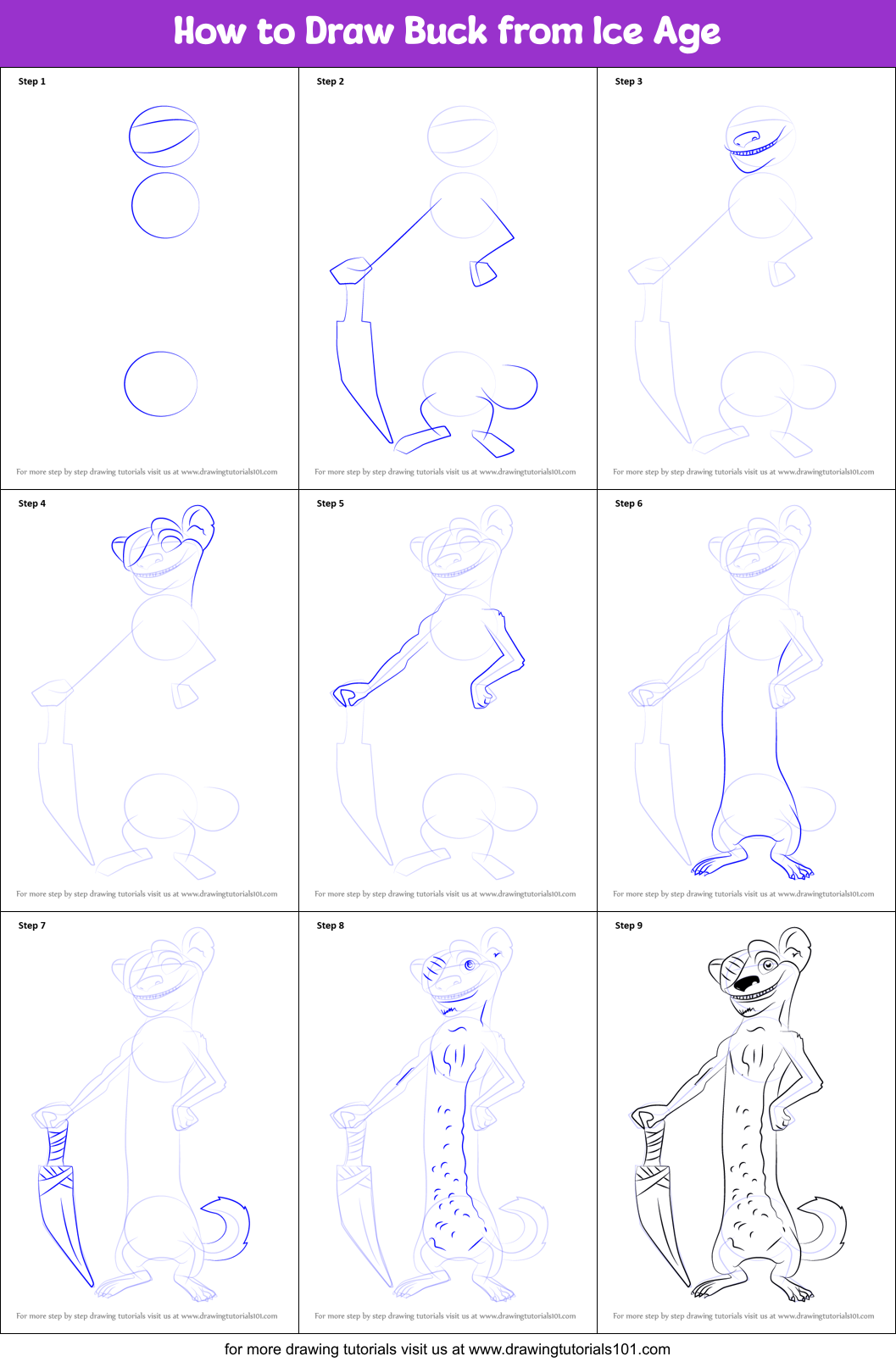 How to Draw Buck from Ice Age Printable Step by Step