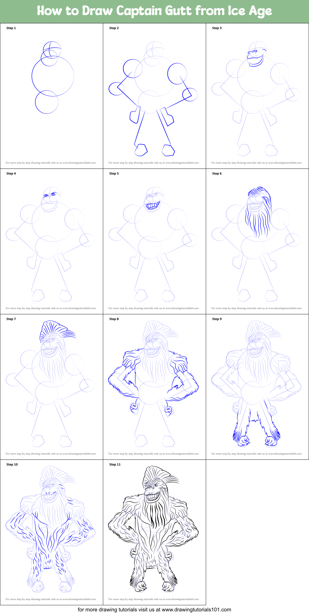 How to Draw Captain Gutt from Ice Age Printable Step by Step