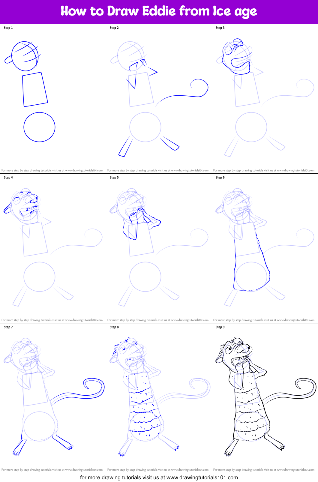 How to Draw Eddie from Ice age Printable Step by Step