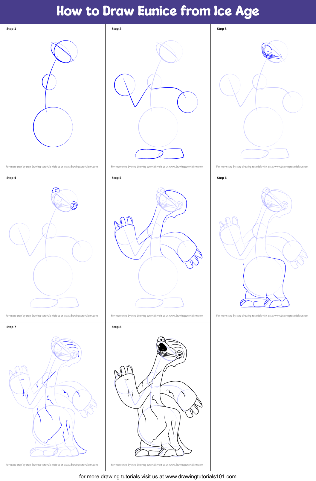 How to Draw Eunice from Ice Age Printable Step by Step