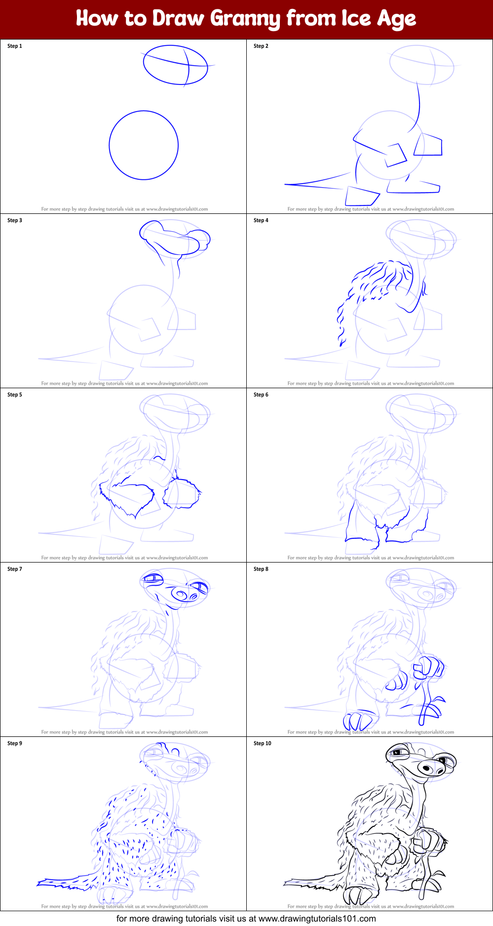 How to Draw Granny from Ice Age Printable Step by Step