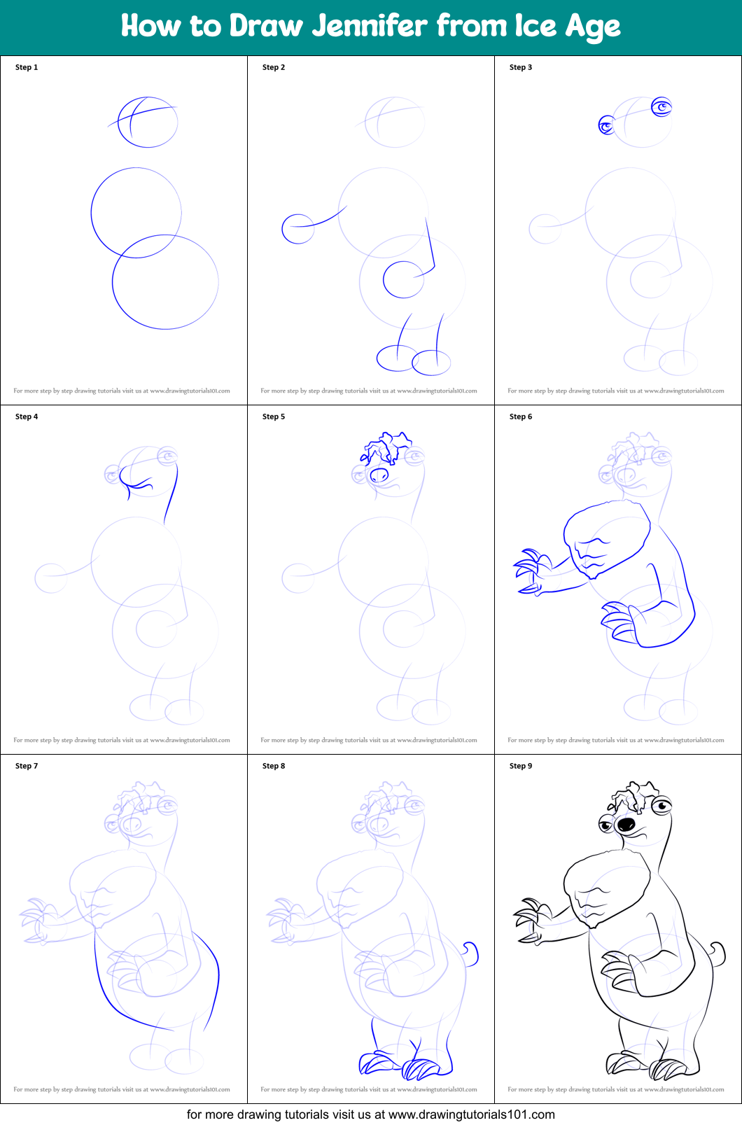 How to Draw Jennifer from Ice Age Printable Step by Step