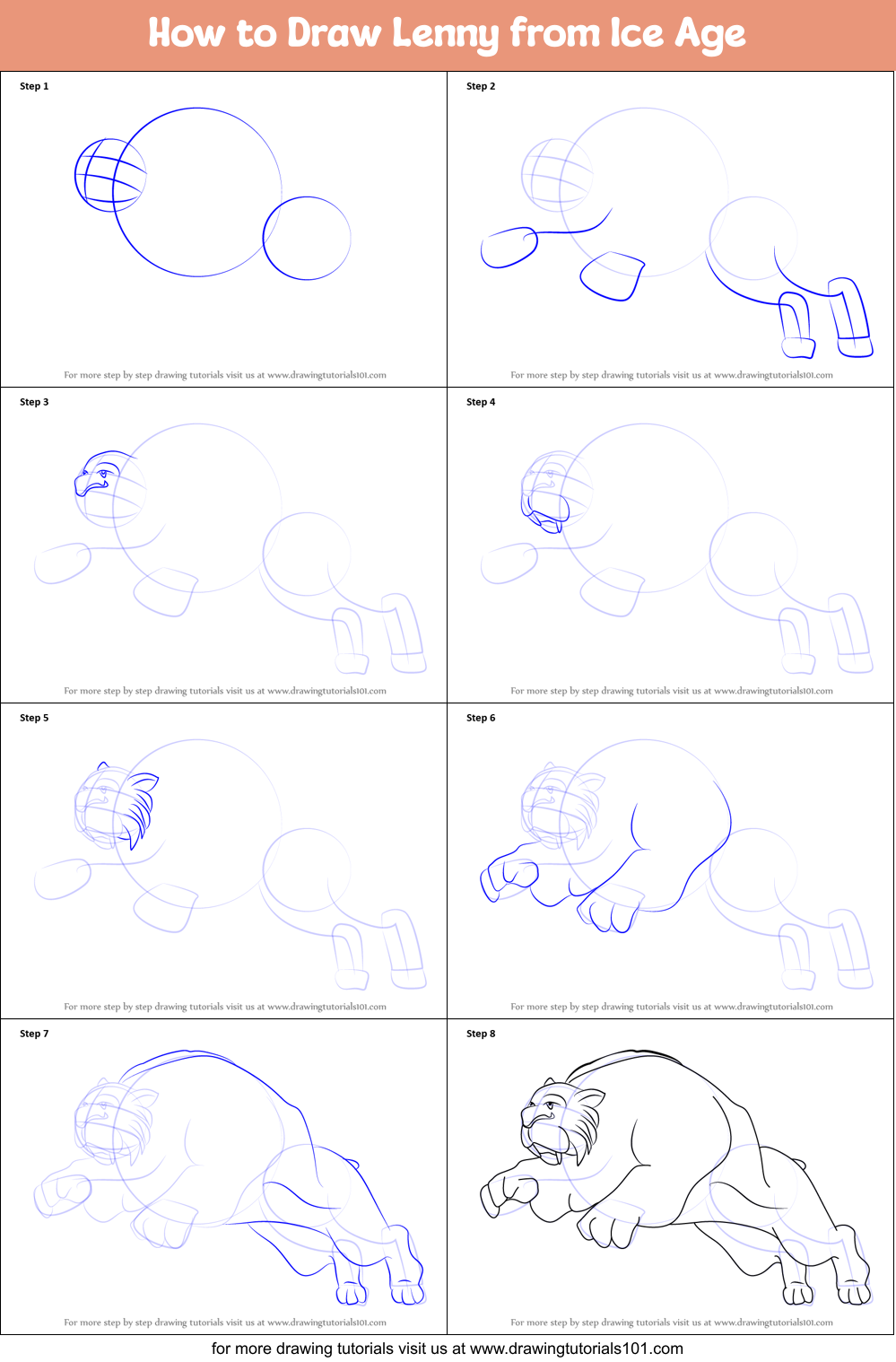 How to Draw Lenny from Ice Age Printable Step by Step