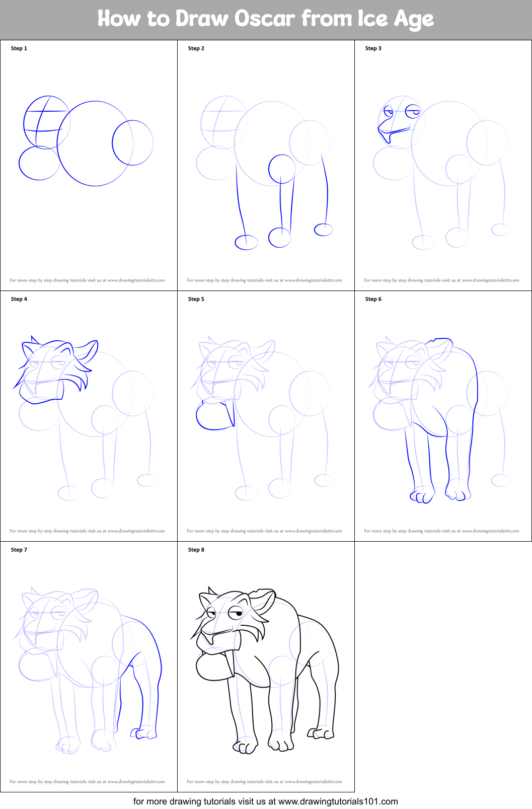 How to Draw Oscar from Ice Age Printable Step by Step