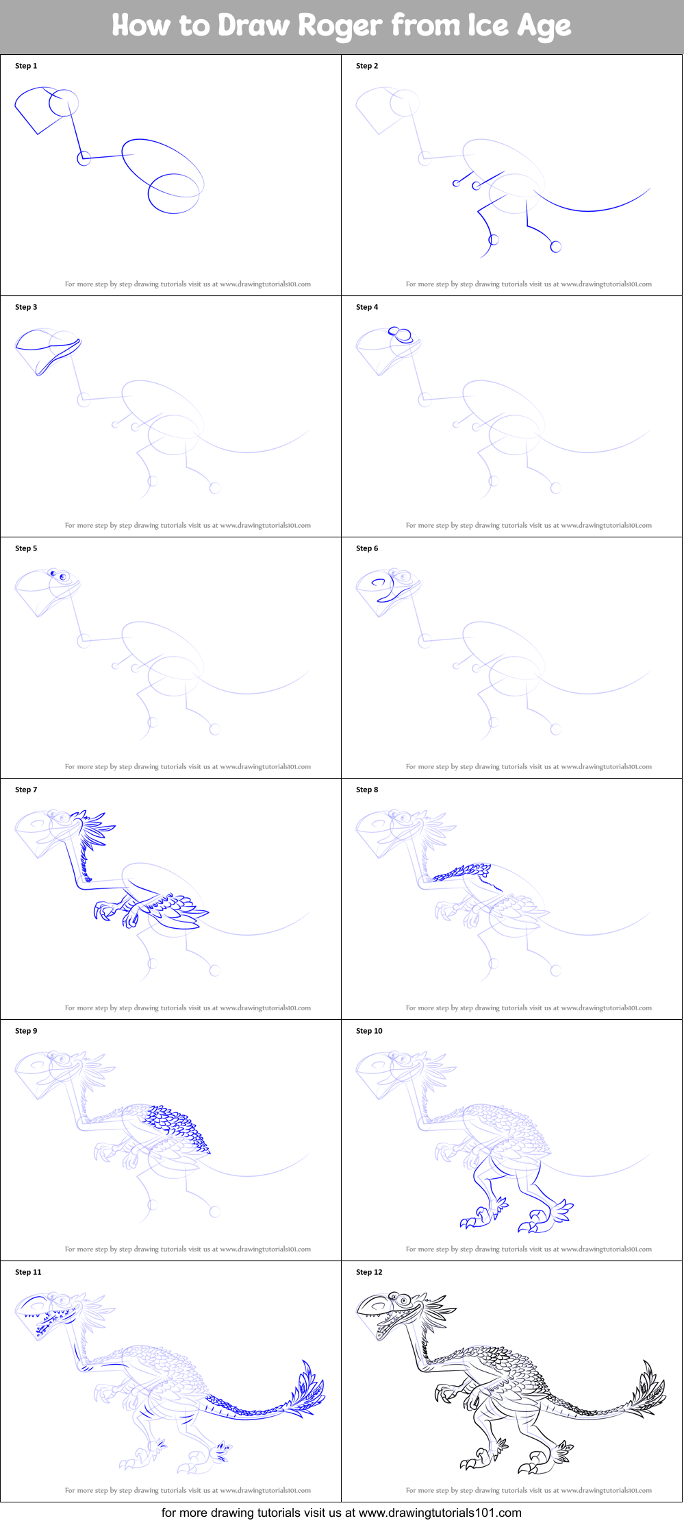 How to Draw Roger from Ice Age Printable Step by Step