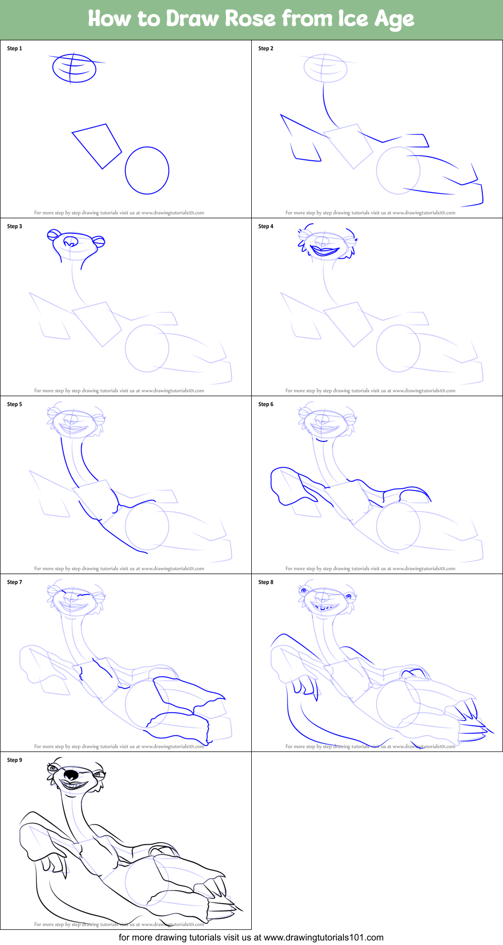 How to Draw Rose from Ice Age Printable Step by Step
