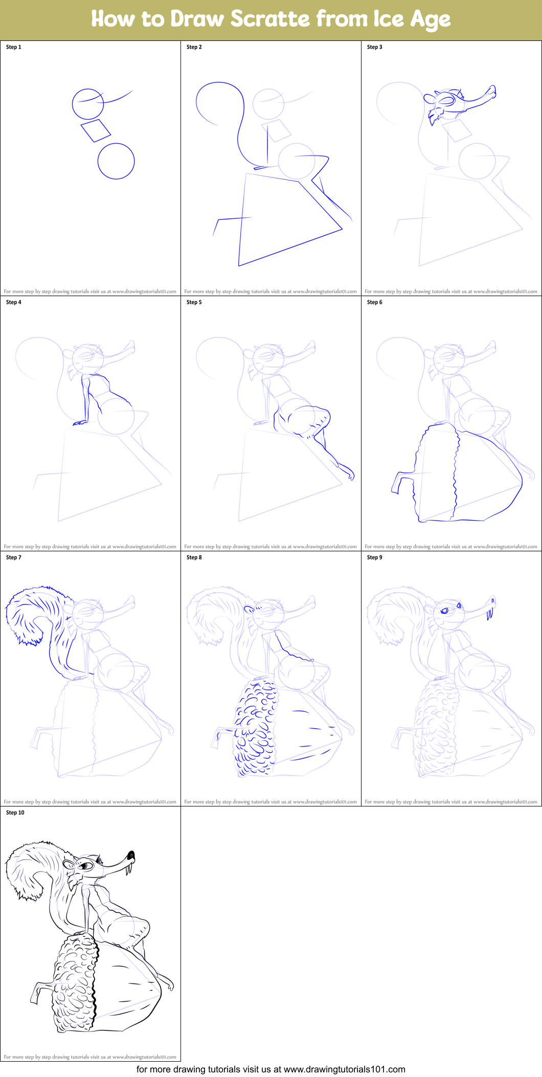 How to Draw Scratte from Ice Age Printable Step by Step