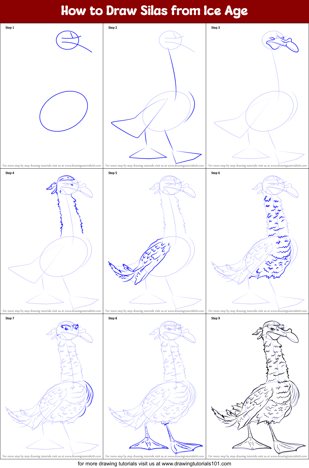 How to Draw Silas from Ice Age Printable Step by Step