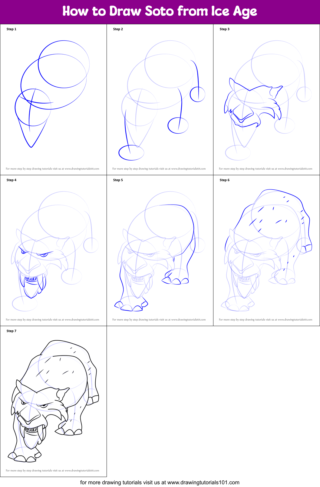 How to Draw Soto from Ice Age Printable Step by Step