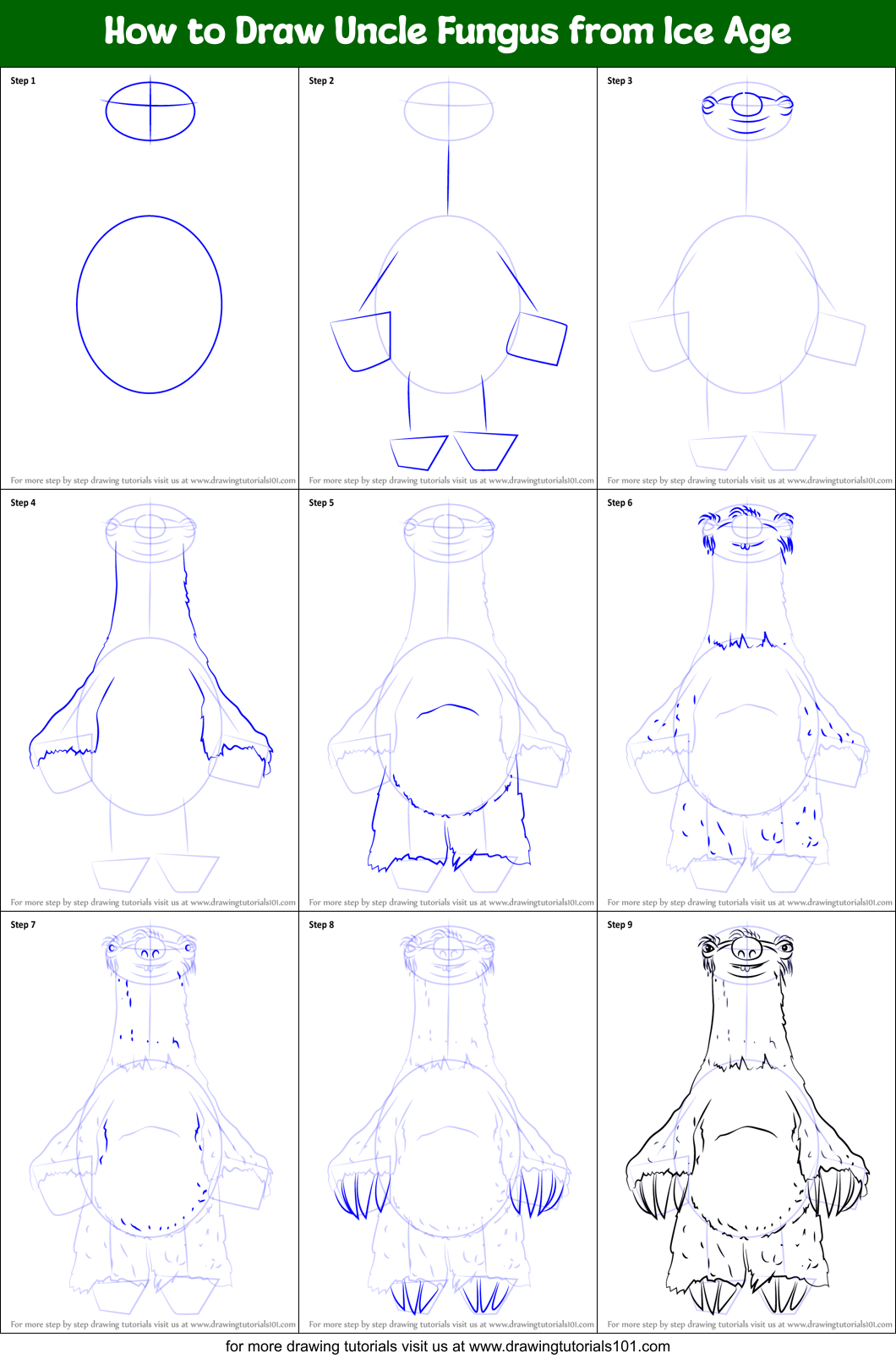 How to Draw Uncle Fungus from Ice Age Printable Step by Step