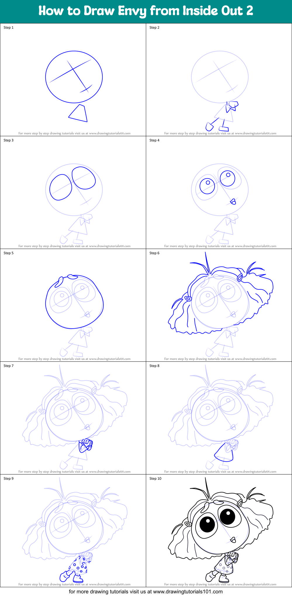 How to Draw Envy from Inside Out 2 Printable Step by Step