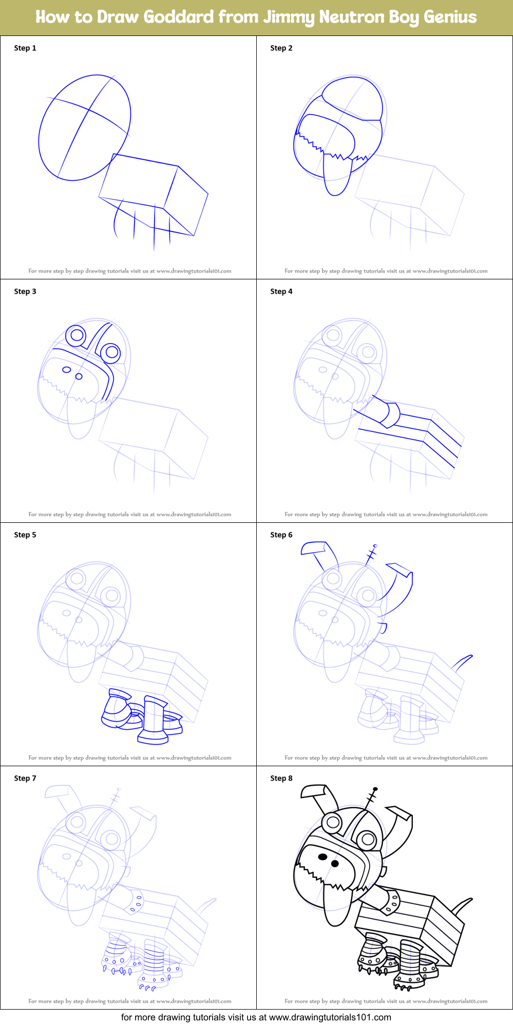 How to Draw Goddard from Jimmy Neutron Boy Genius Printable Step by Step