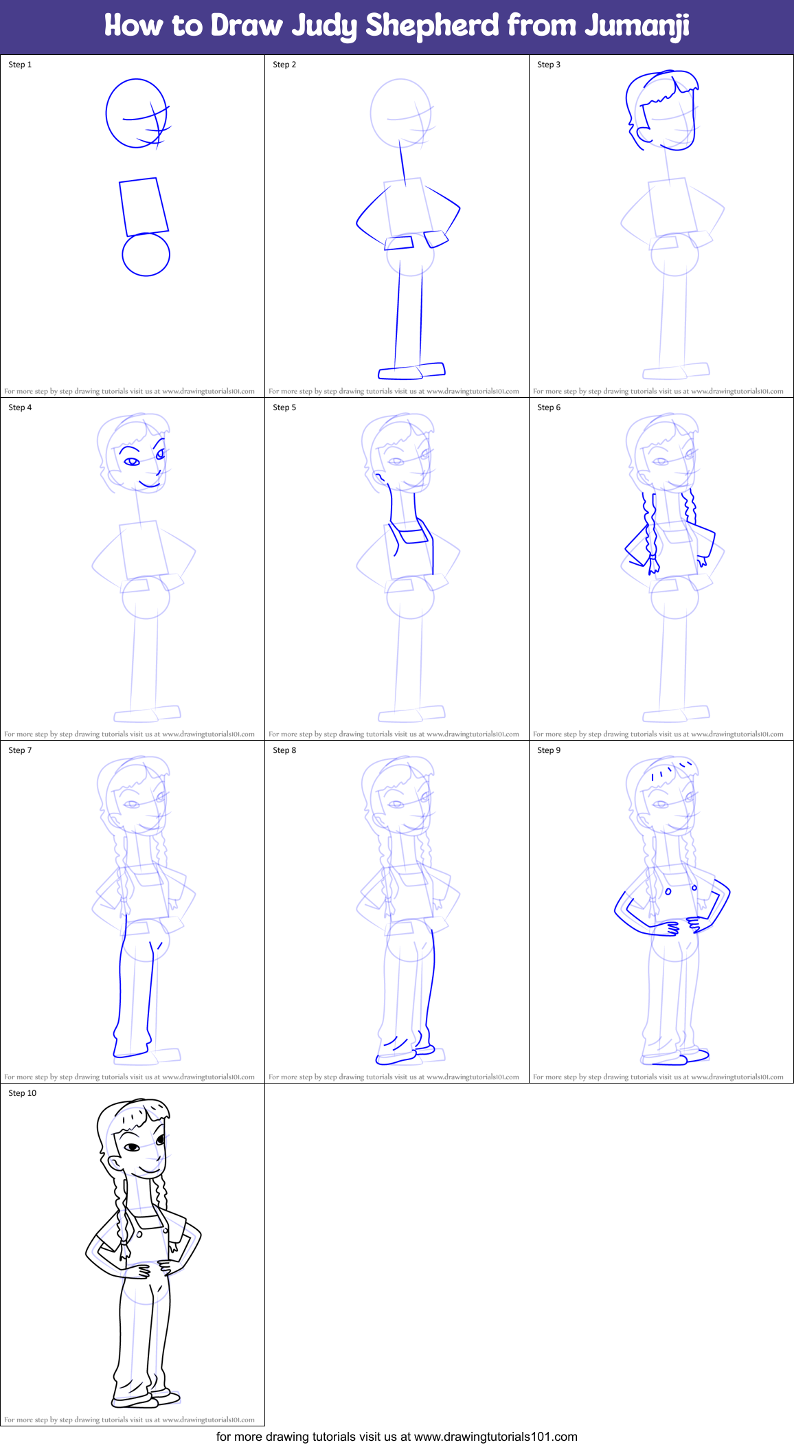 How to Draw Judy Shepherd from Jumanji Printable Step by Step